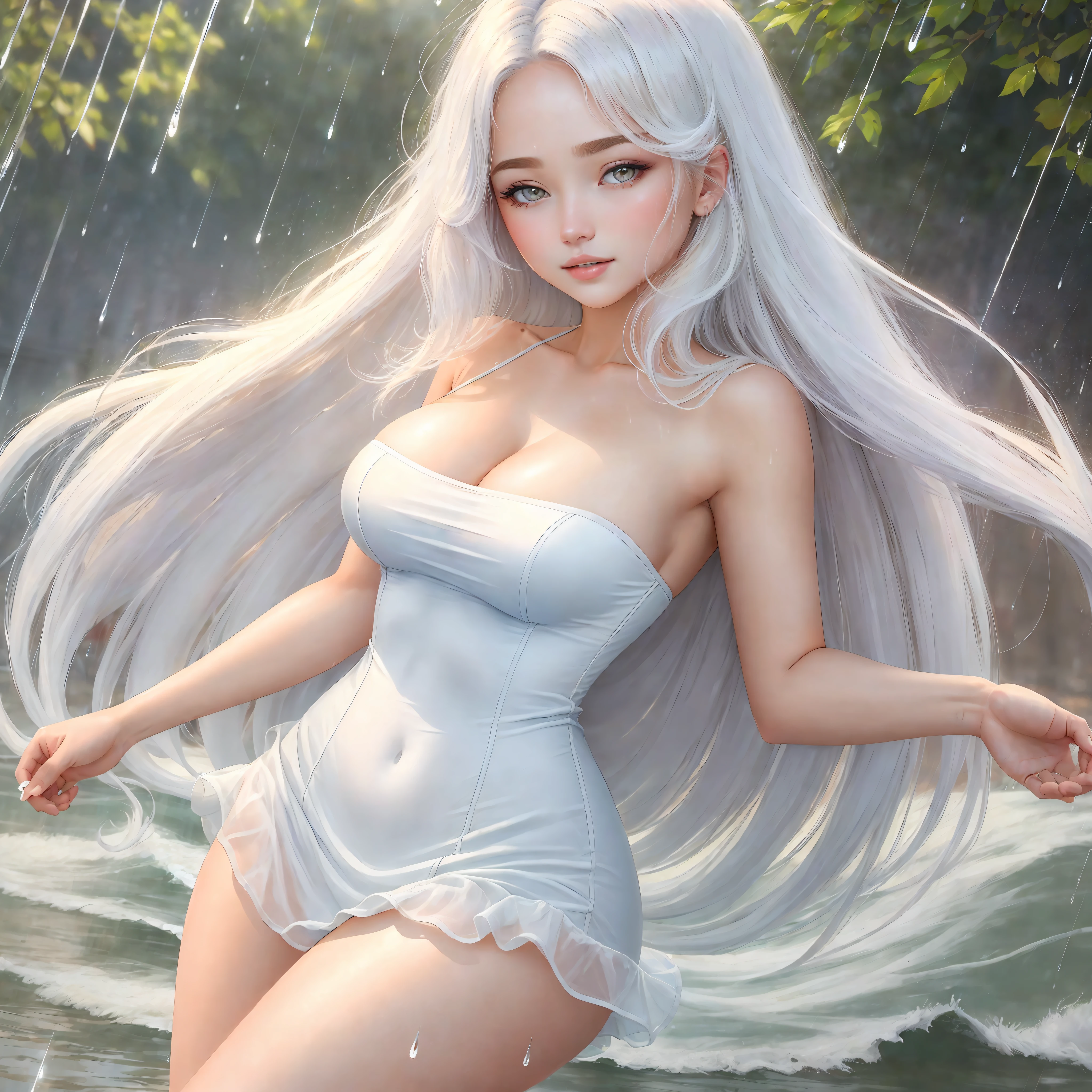 ((Best Quality, 8K, Masterpiece:1.3)), Focus: 1.2, Perfect Body Beauty: 1.4, Buttocks: 1.2, ((Layered Haircut, Breasts: 1.2)), (Wet Clothes: 1.1) , (Rain, Street:1.3), Bandeau Dress: 1.1, Highly Detailed Face and Skin Texture, Delicate Eyes, Double Eyelids, Whitened Skin, Long Hair