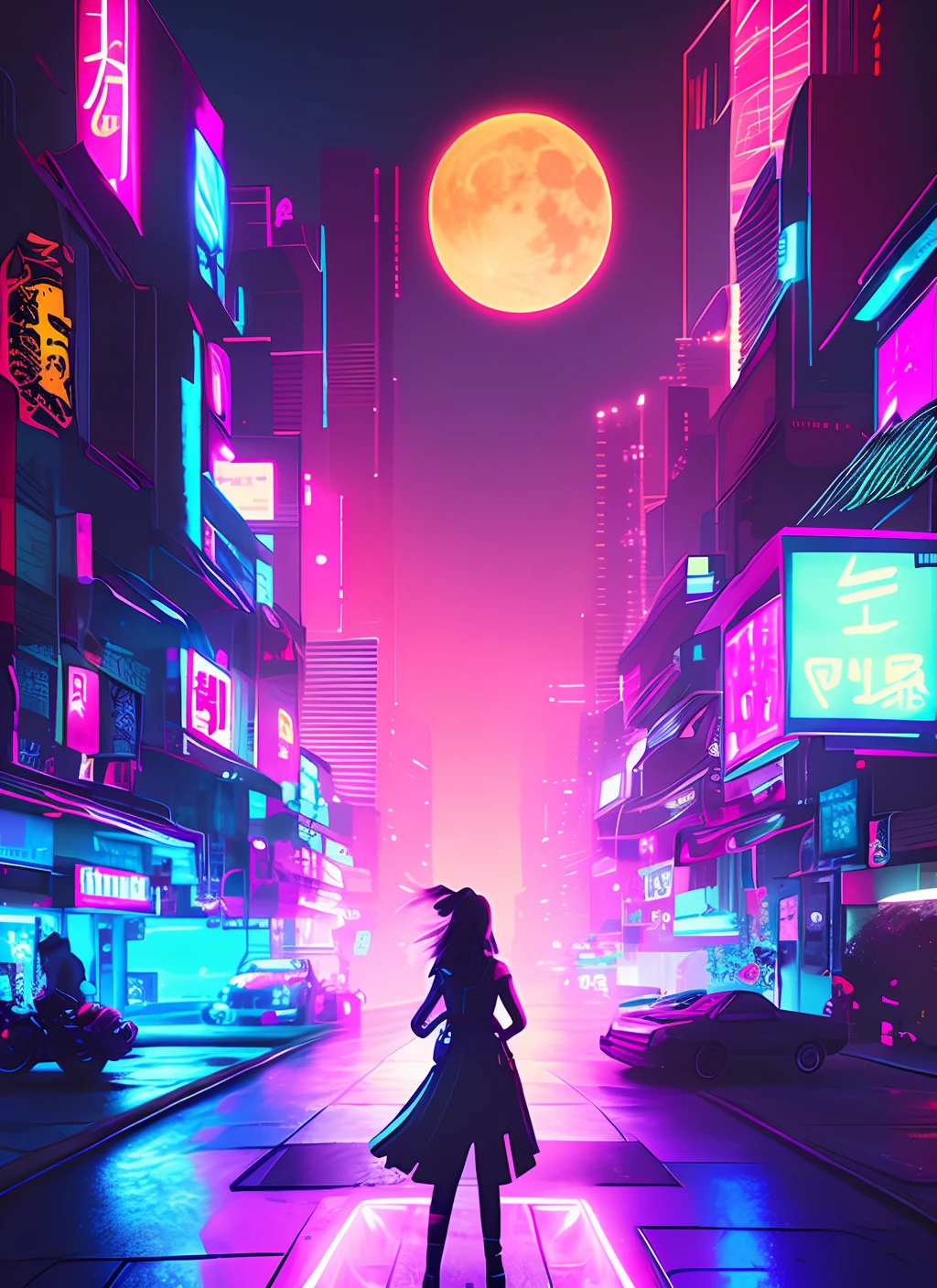 ,1girl, solo, girl, futuristic outfit, neon samurai, very cute cyberpunk samurai, cyberpunk samurai, ghost blade style, victo ngai cyberpunk style, cyberpunk neon style, cyberpunc, cyberpunk neon, technomancer, video game character, synthwave image, cyberpunk voodoo, neon glow concept art, moon, flashlight, night, solo, outdoor, sky, full moon, rain, mountain, cloud, paper lantern, night sky, bangs, tree, reflection, overcast sky, {{(masterpiece),(extremely detailed CG unit 8k wallpaper), best quality, solo, cinematic lighting, detailed background, beautiful detailed eyes, bright pupils, (an extremely delicate and beautiful), (beautiful and detailed eye description), ultra-detailed, masterpiece,}}, detailed eyes, beautiful eyes, realistic eyes, pleasant eyes, perfect eyes