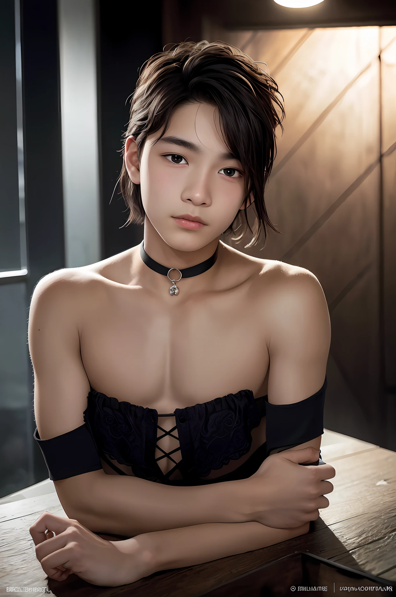 Off-shoulder, ((1 boy, 15 year old boy)), (increased beauty of skin texture: 1.1)