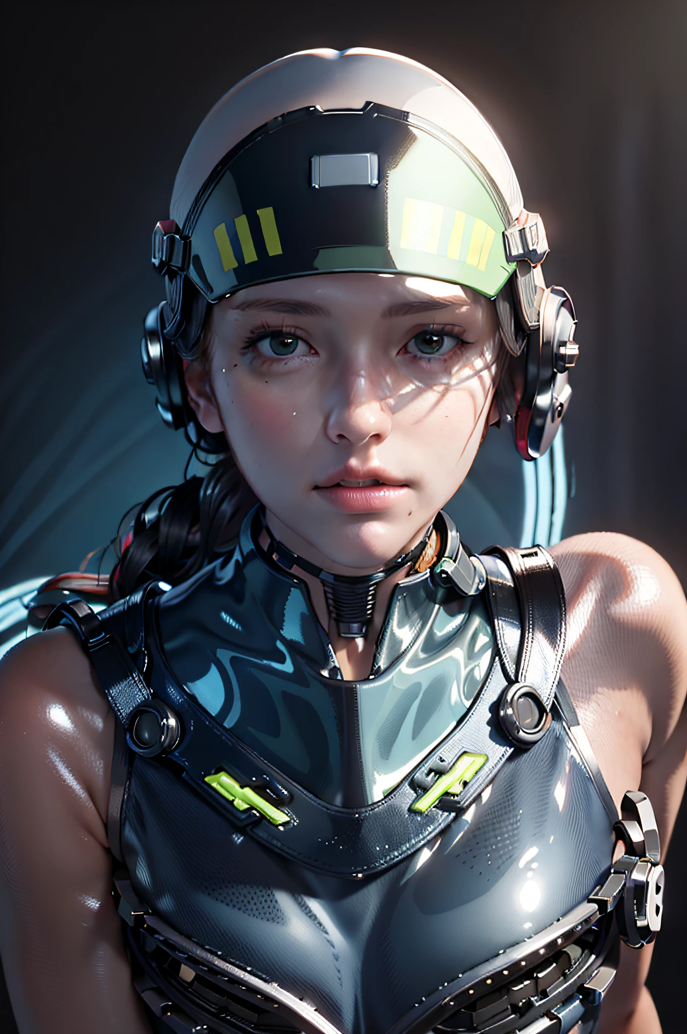 (masterpiece, best quality, photorealistic, detailed shiny skin:1.2), flawless, 8k, RAW, highres, shore, day,
cyberpunk, tube behind head, 1girl, wearing (((cyberhelmet))), prosthesis, upper body, face focus, looking at viewer,