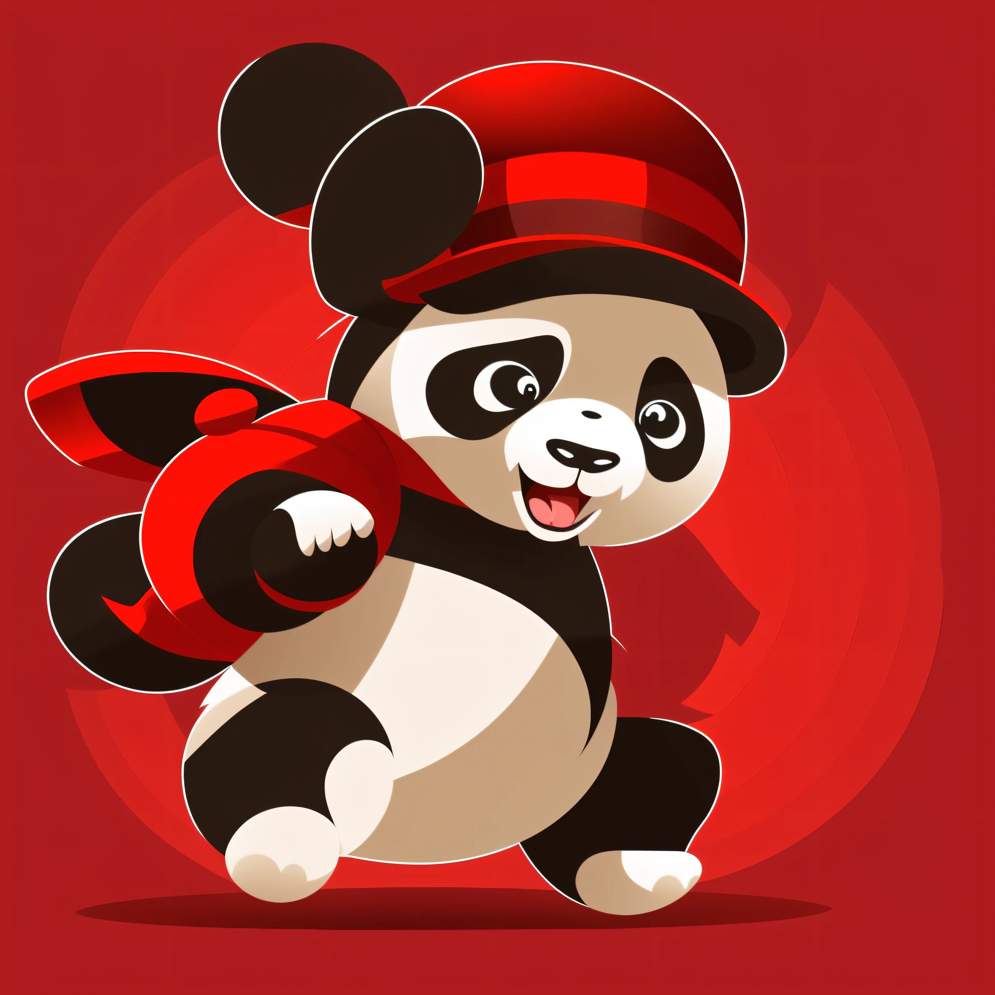 Cartoon vector illustration, cartoon very cute panda, posing in Wing Chun, wearing a red hat, inspired by Chinese style and martial arts, 2 hands and 2 feet