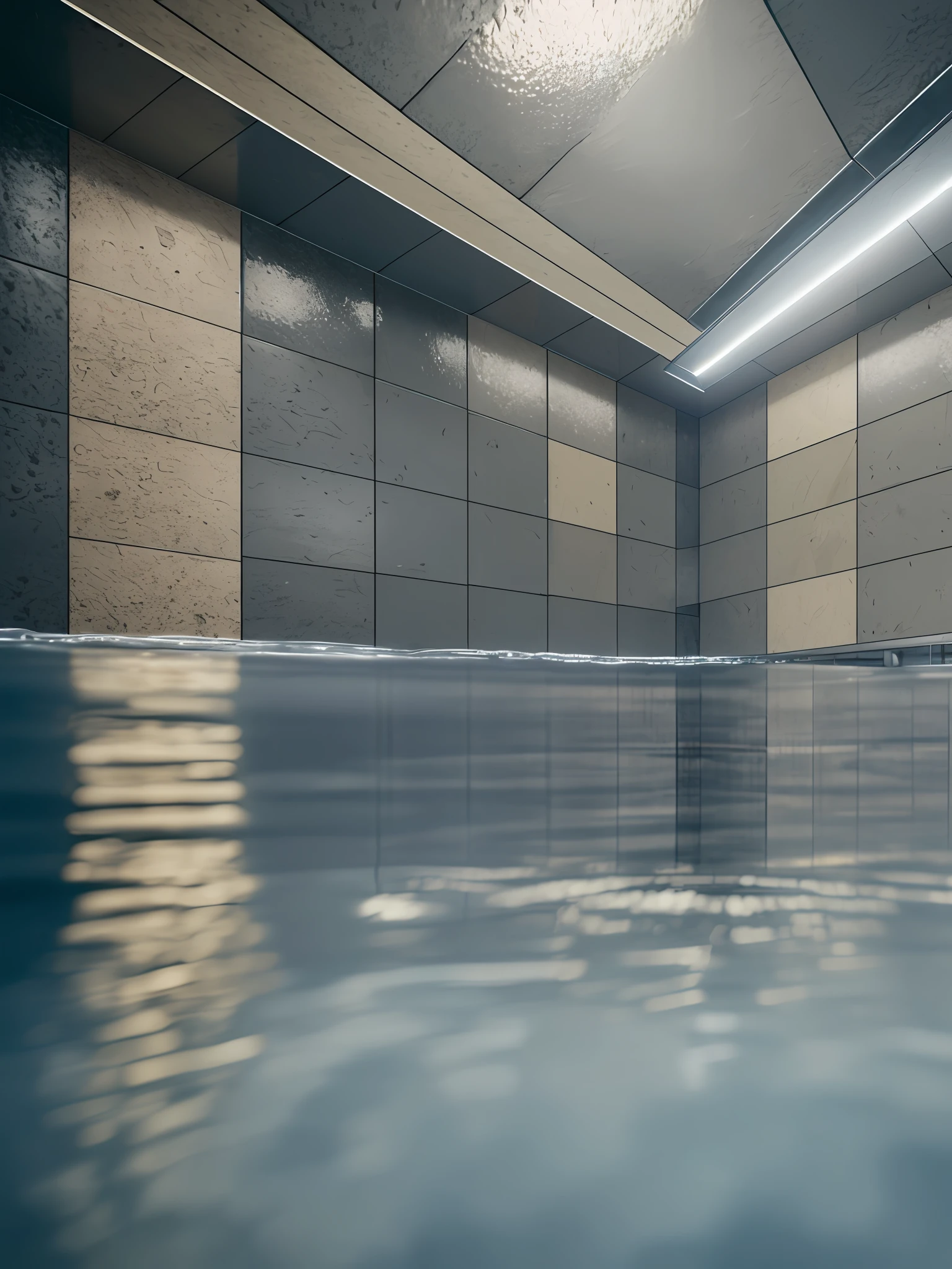 Dream core, indoor, water, high quality, highest detail, realism, subway station, water covering the ground,