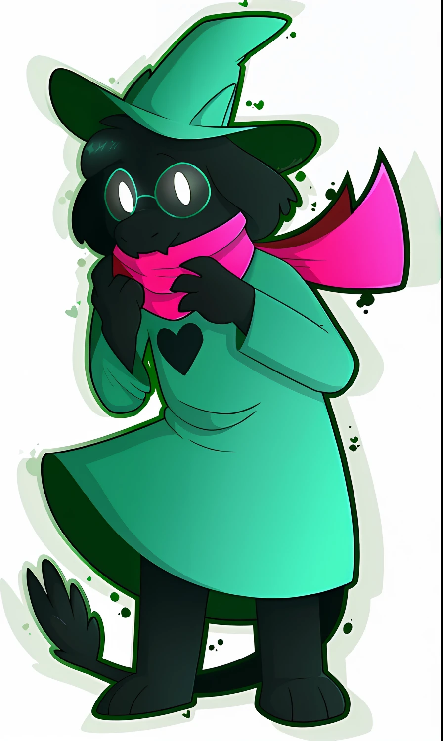 super saiyan, dark skin, green glasses, white eyes, green wizard hat, green robe, pink scarf, tail, hd, highres