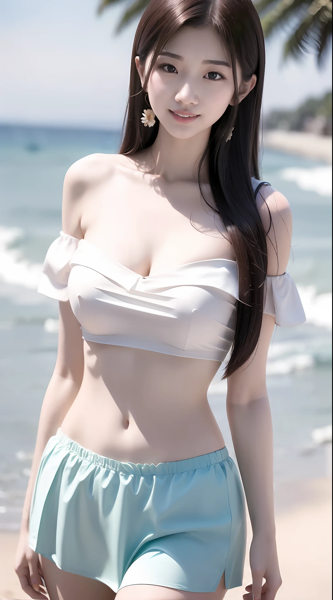 a close up of a woman in a bikini posing on a beach, hot with shining sun, gorgeous young korean woman, beautiful south korean woman, korean girl, beautiful young korean woman, wearing two - piece swimsuit, jaeyeon nam, beautiful upper body, korean woman, heonhwa choe, photo of slim girl model, pale snow white skin, swimsuit