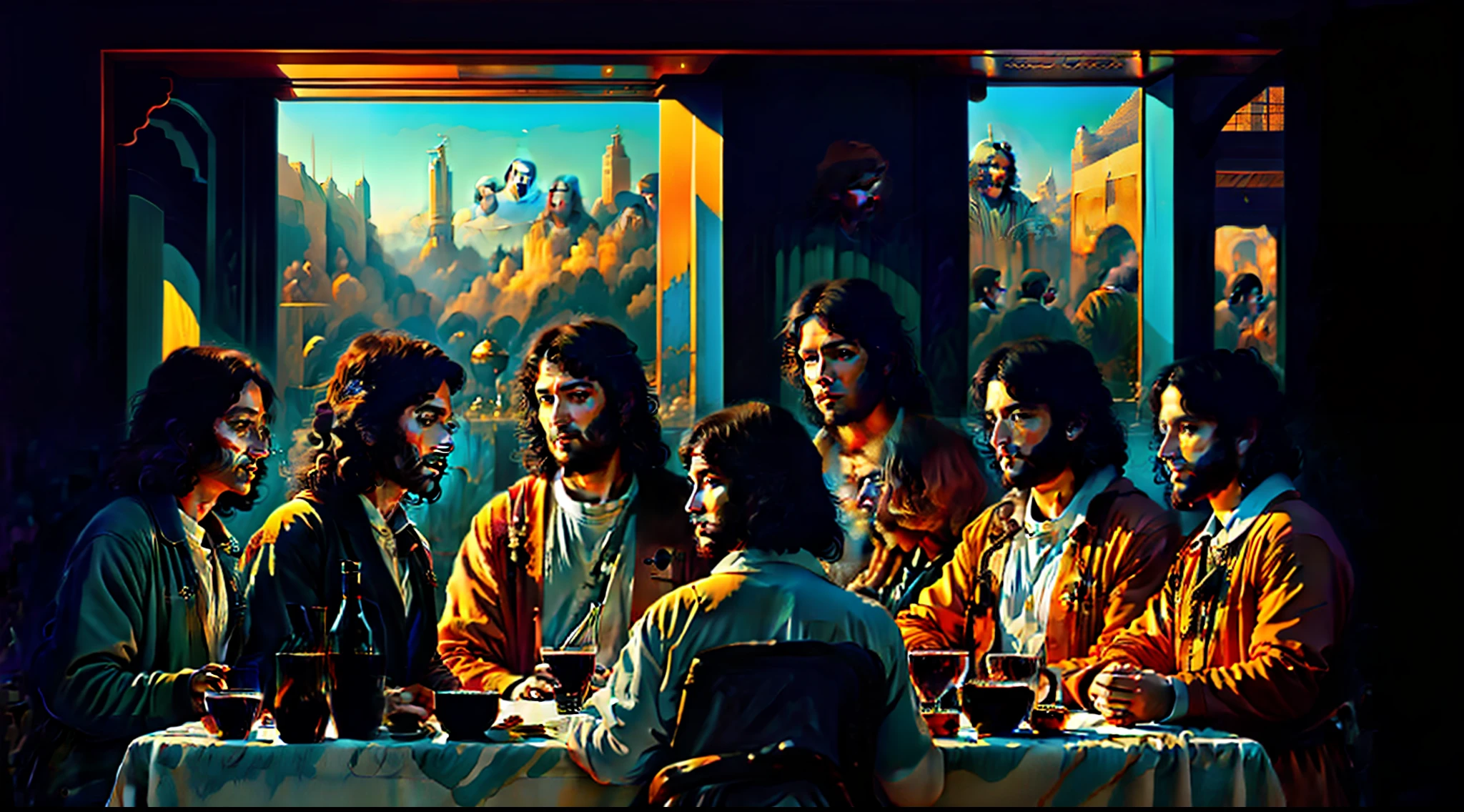 RECREATE THE PAINTING THE HOLY SUPPER WITH ROCK STARS