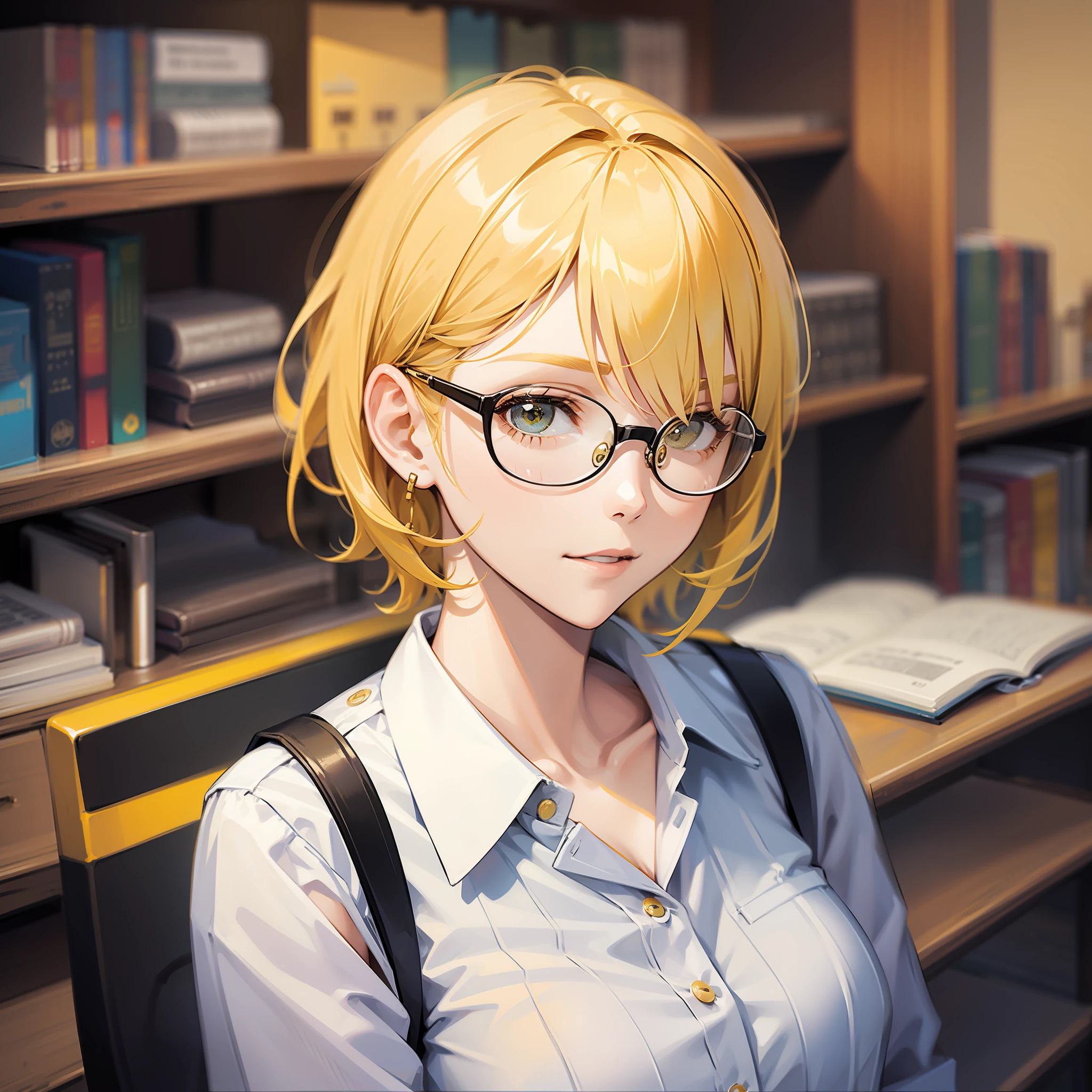 A girl, short hair, yellow hair, glasses, sexy