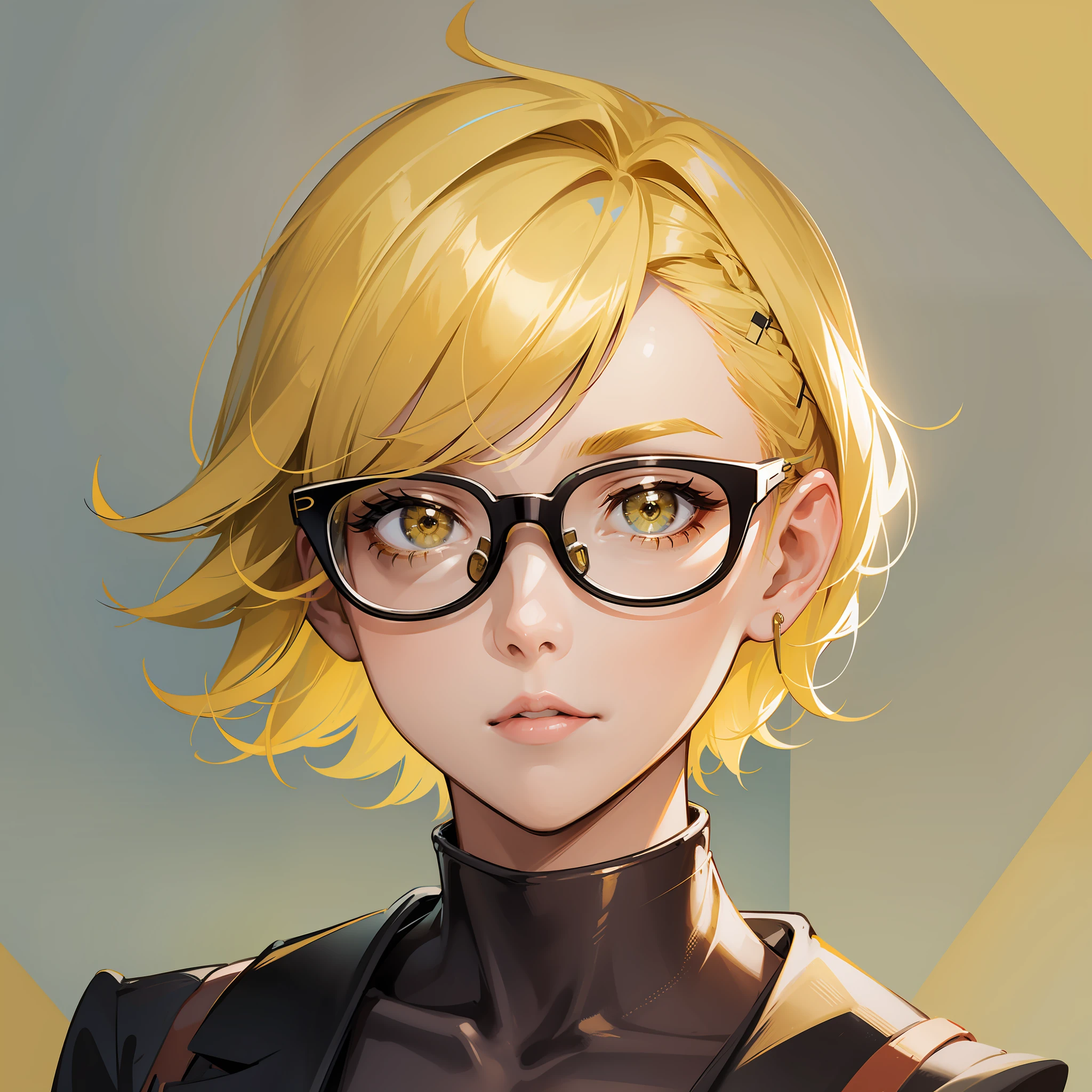 A girl, short hair, yellow hair, glasses, sexy