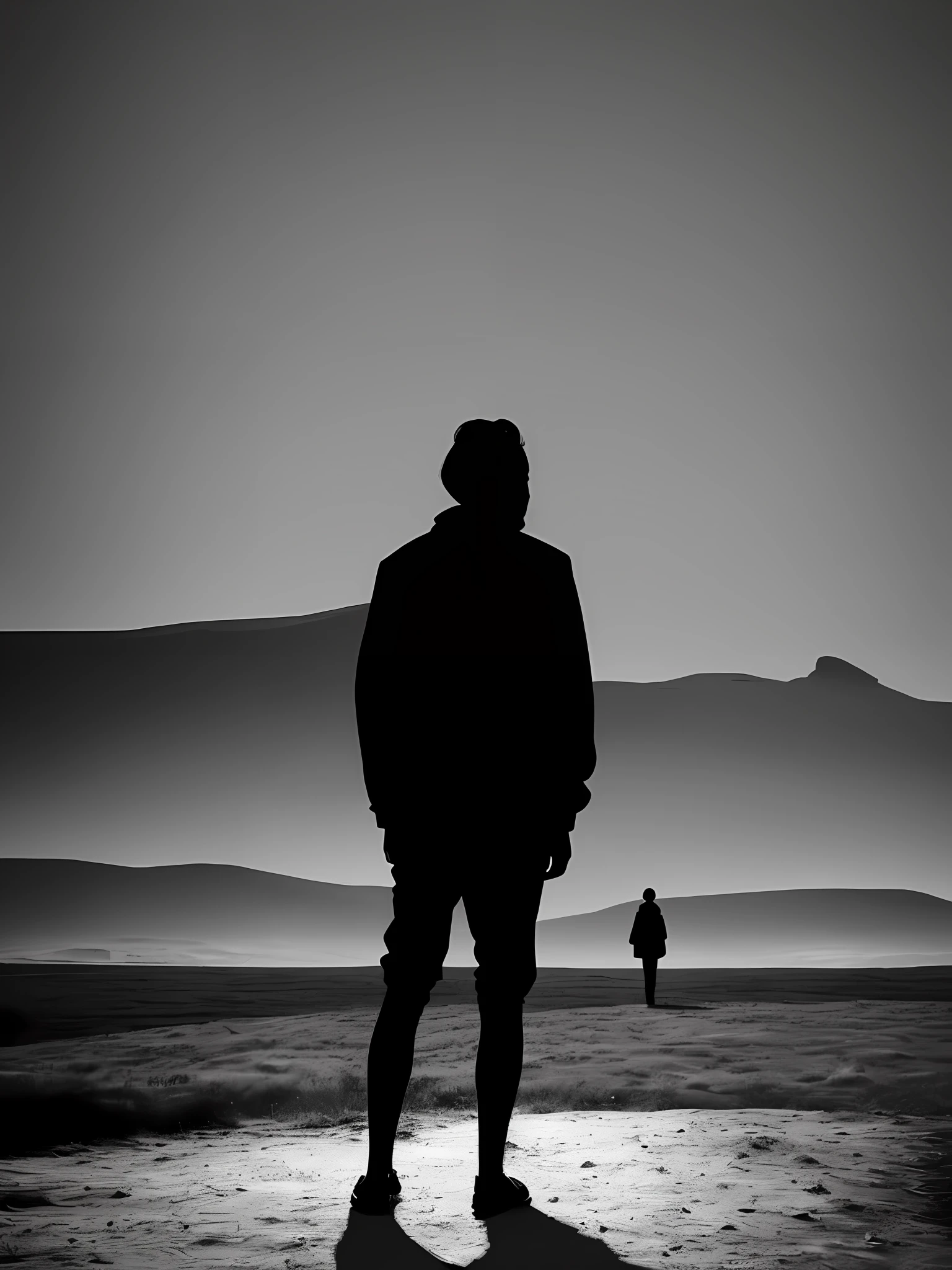 Despair, fear, denial, loneliness, lies and betrayal, landscape with the shadow of a person