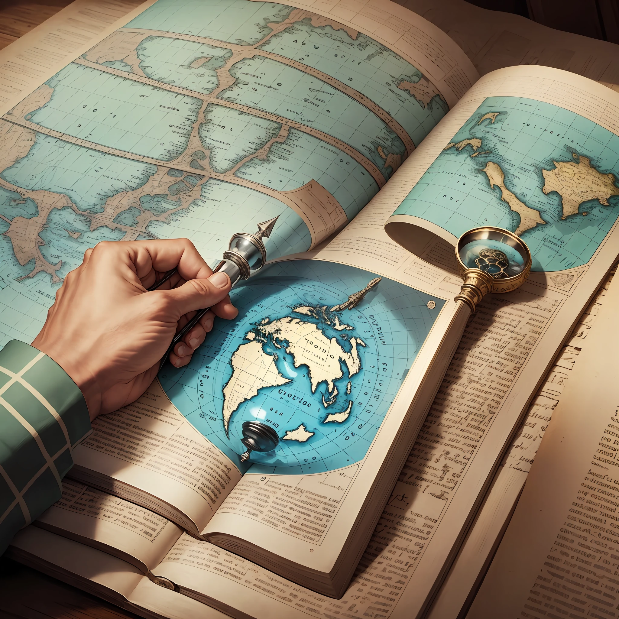 A hand holding a map, with a needle pointed at an unknown direction
A magnifying glass, with a graph or map on the sides, to represent the process of searching and discovering the channel
A book, opened on a page that contains interesting and unknown information
A statue of an explorer, with a flag or a magnifying glass in hand, to represent the role of the canal in discovering new facts and information. --auto --s2