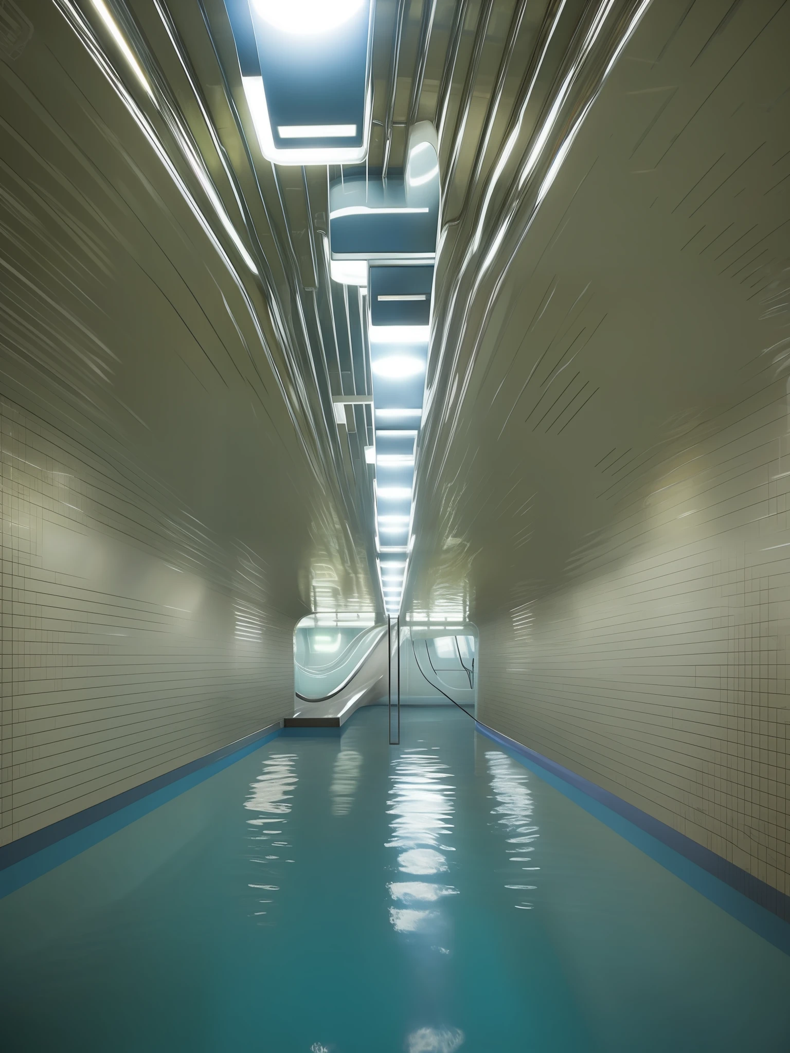 dreamcore, indoor, water, subway, realism, high quality, highest detail,