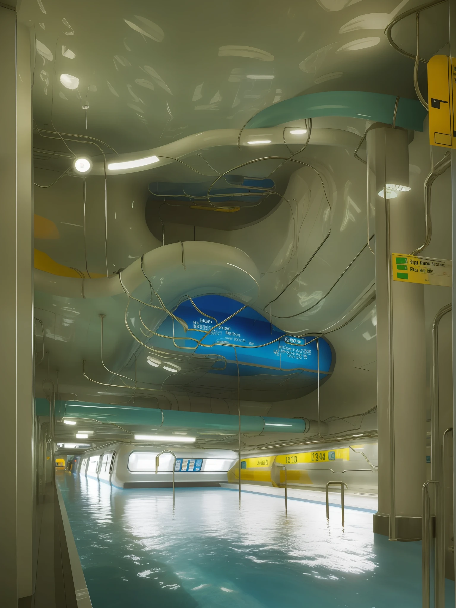 dreamcore, indoor, water, subway, realism, high quality, highest detail,