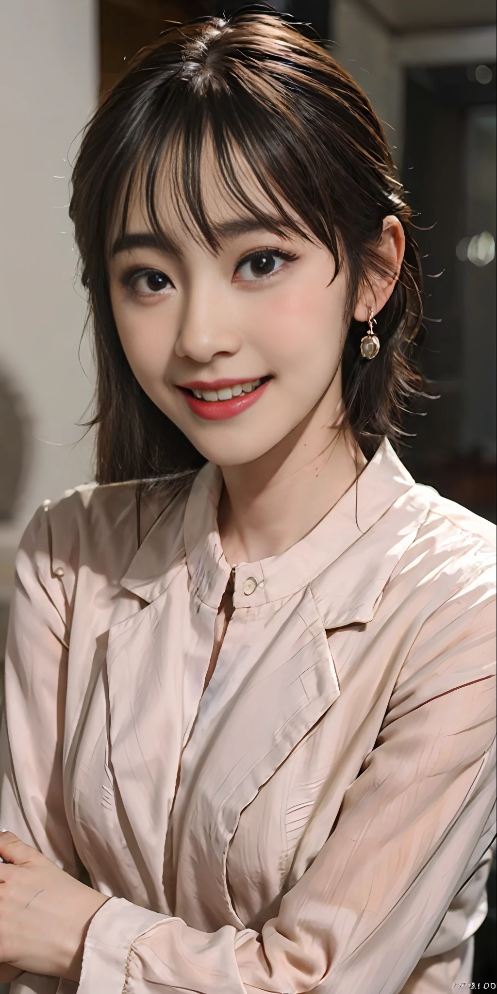 8K, top quality, masterpiece, super high resolution, smile (photorealistic: 1.4), highly detailed and professional lighting. Beautiful skin, pureerosface_v1, cute, innocent, (smile), 20 year old girl,(RAW photo: 1.2), picturesque, short hair, ((blush)), realistic face, contains only the face area.