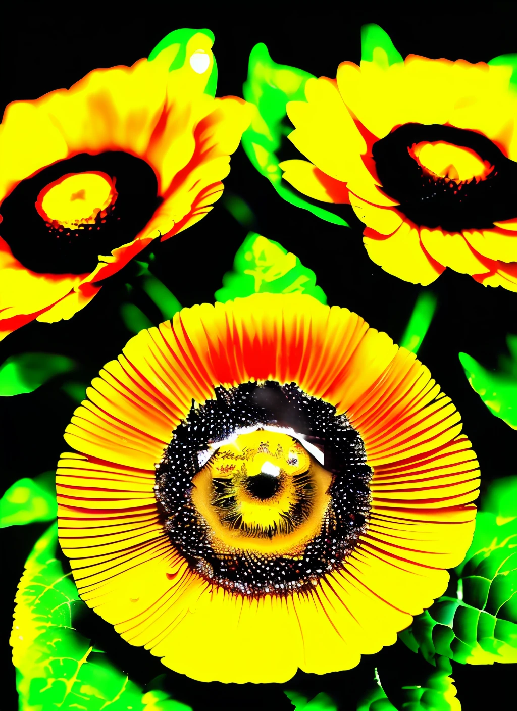 The characteristics of the image are:
- Golden ratio
- Sunshine
- Style of Caravaggio and Van Gogh
- Depth and three-dimensional printing
- Drops of water and steam
-Reflexes
- Air angle
- Inside an eye with dilated pupil
- More elements of nature such as leaves or flowers to give a more organic touch to the image.