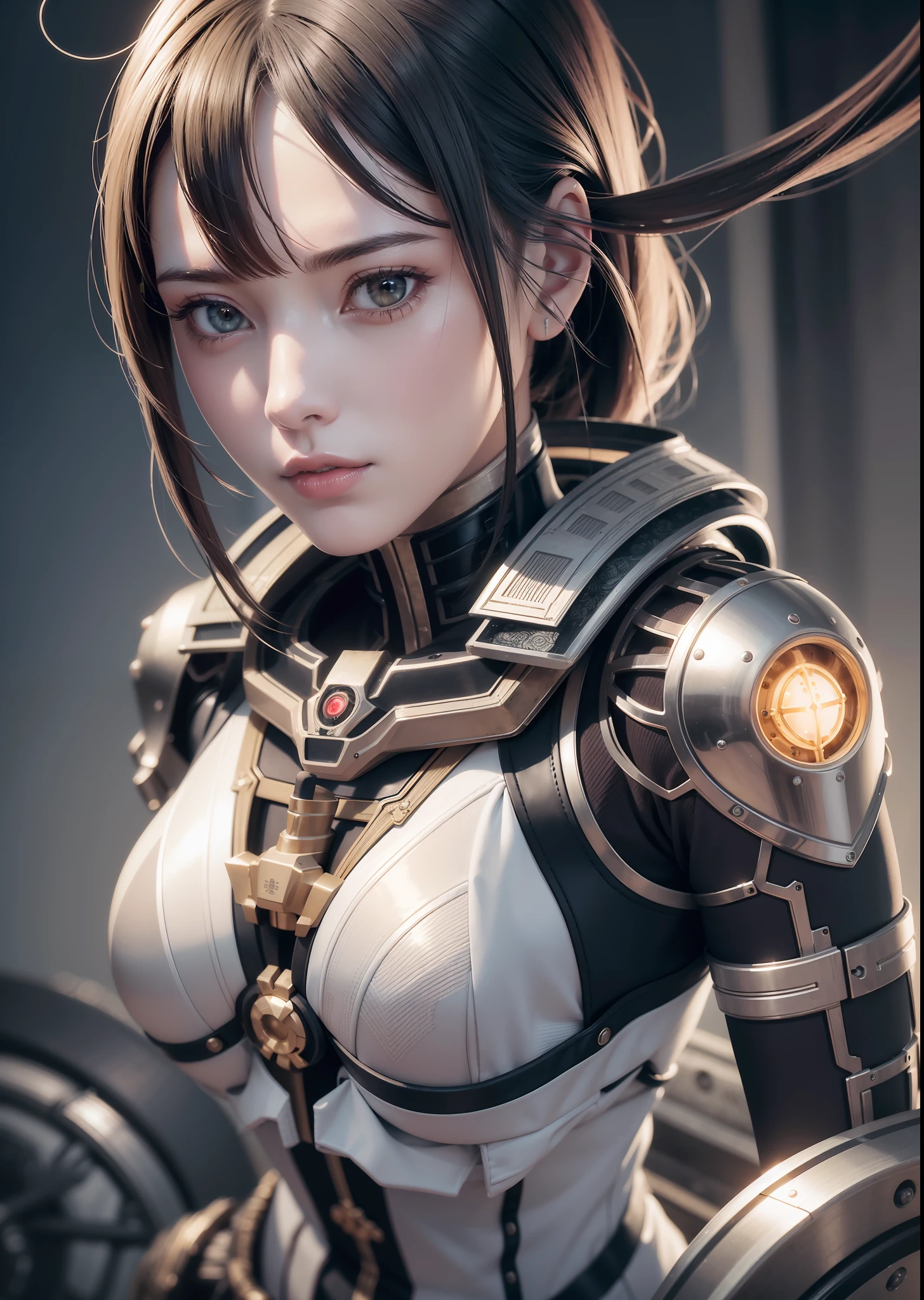1mechanical girl,ultra realistic details, (portrait), global illumination, shadows, octane render, 8k, ultra sharp,intricate, ornaments detailed, cold colors, metal, egypician detail, highly intricate details, realistic light, trending on cgsociety, glowing eyes, facing camera, neon details, machanical limbs,blood vessels connected to tubes,mechanical vertebra attaching to back,mechanical cervial attaching to neck,sitting,wires and cables connecting to head,