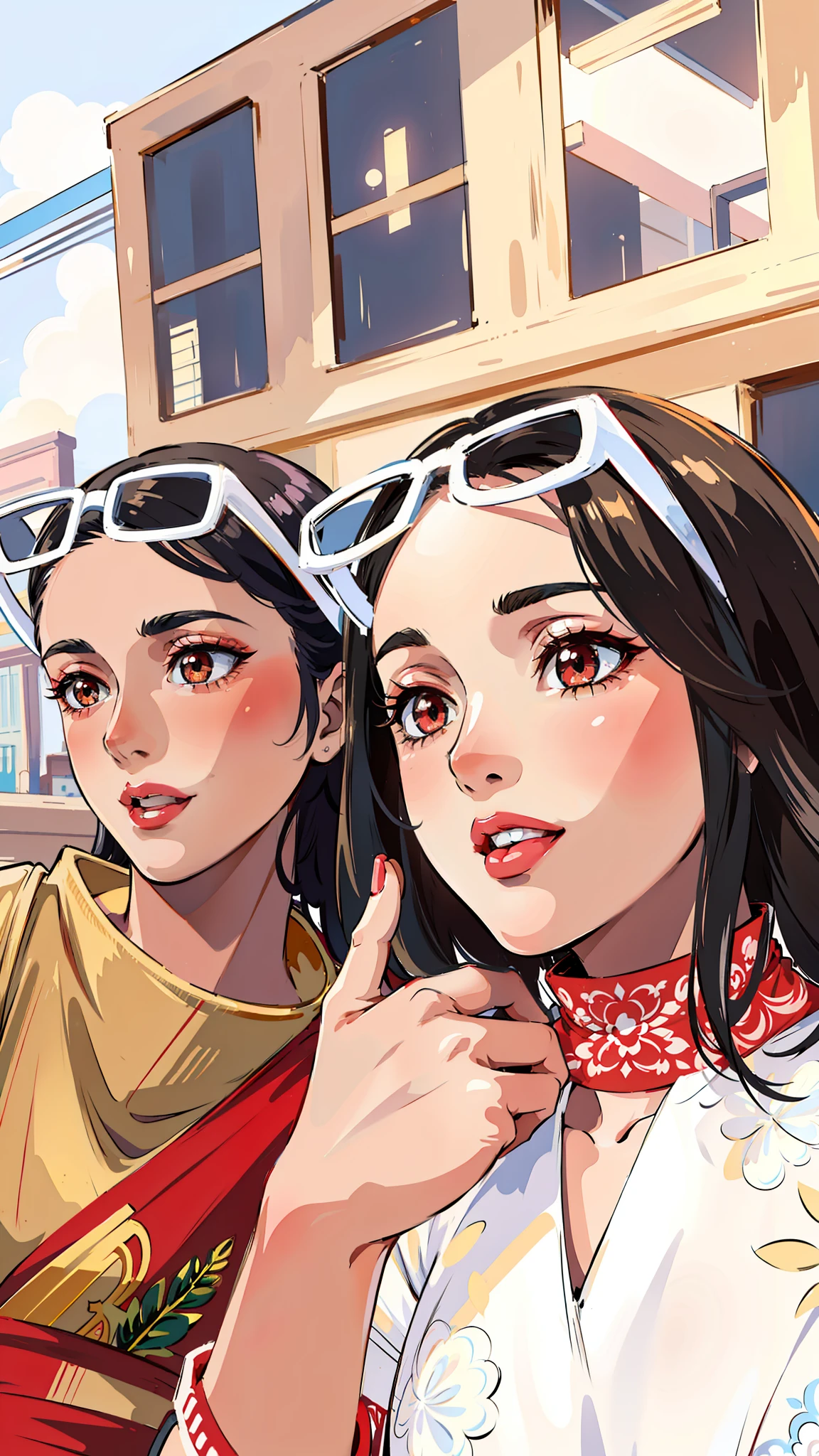 (masterpiece),(best quality:1.0), (ultra highres:1.0), detailed illustration, 8k, anime, 1girl, beautiful anime girl, wearing a white and red saree, beautiful saree, intricate details, black eyes, detailed eyes, looking at me, black hair, detailed hair detailed, highlights on hair, smiling, matte red lipstick, red lips, anime style, best quality, detailed