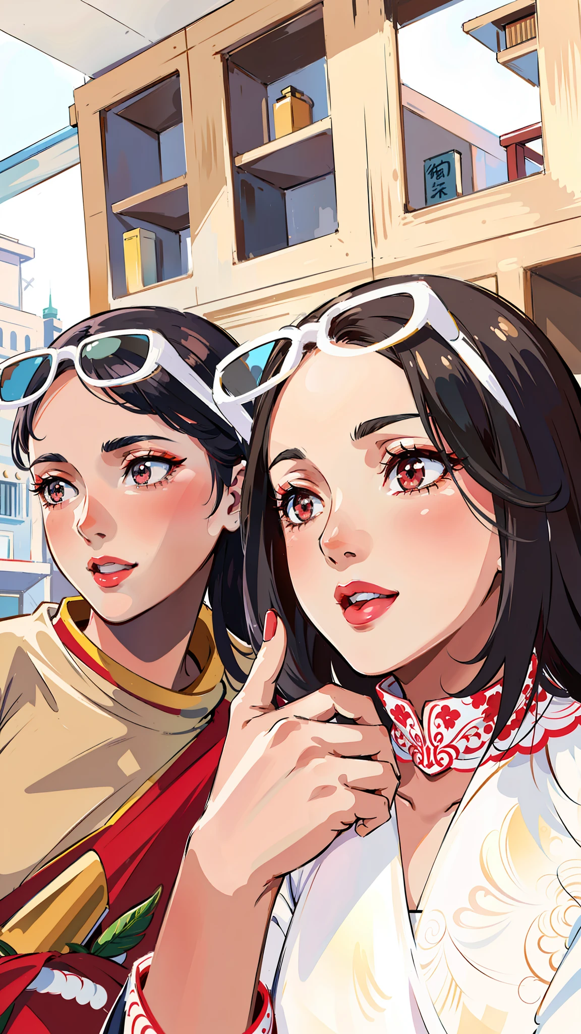 (masterpiece),(best quality:1.0), (ultra highres:1.0), detailed illustration, 8k, anime, 1girl, beautiful anime girl, wearing a white and red saree, beautiful saree, intricate details, black eyes, detailed eyes, looking at me, black hair, detailed hair detailed, highlights on hair, smiling, matte red lipstick, red lips, anime style, best quality, detailed