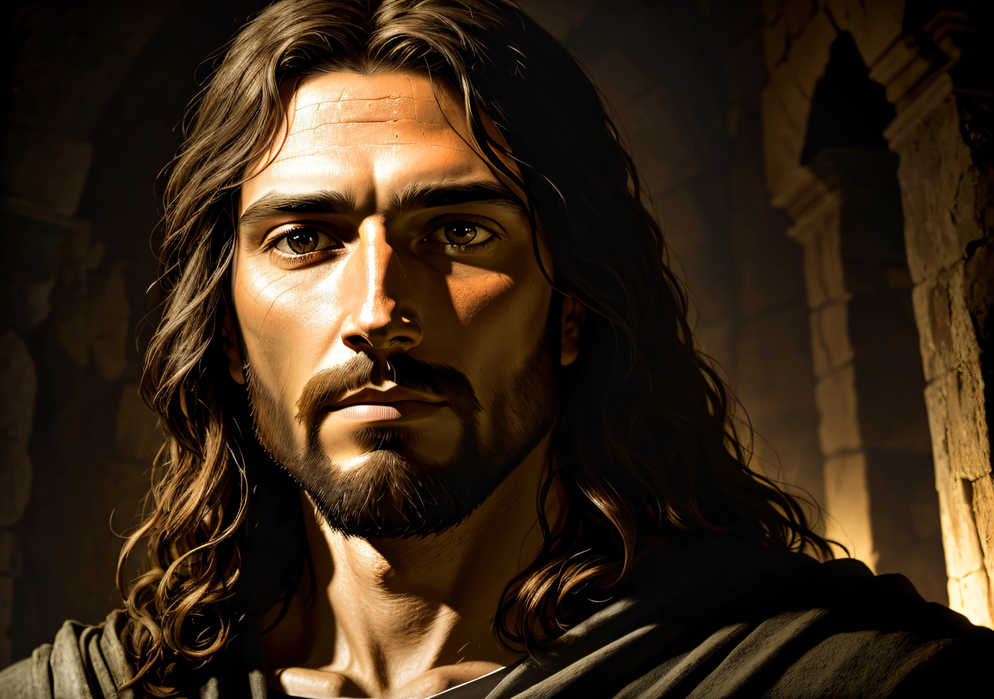 Face of Jesus , realistic epic, WITH LIGHT