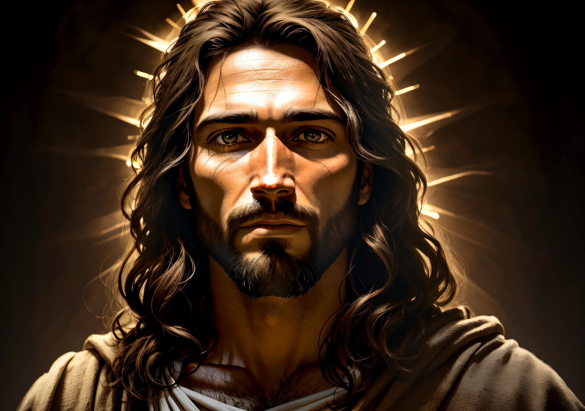 Face of Jesus , realistic epic, WITH LIGHT