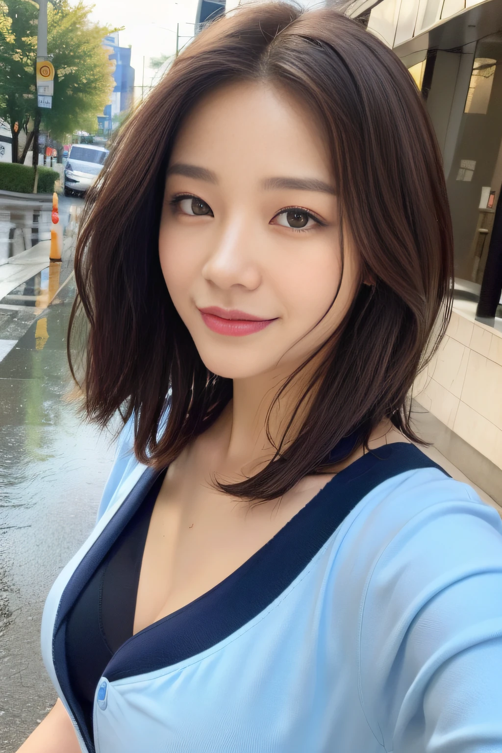 ((Best Quality, 8K, Masterpiece:1.3)), Focus: 1.2, Perfect Body Beauty: 1.4, Buttocks: 1.2, ((Layered Haircut, Breasts: 1.2)), (Wet Clothes: 1.1), (Rain, Street:1.3), Bandeau Dress: 1.1, Highly Detailed Face and Skin Texture, Fine Eyes, Double Eyelids, Whitening Skin, Long Hair, (Shut Up: 1.3), Smile