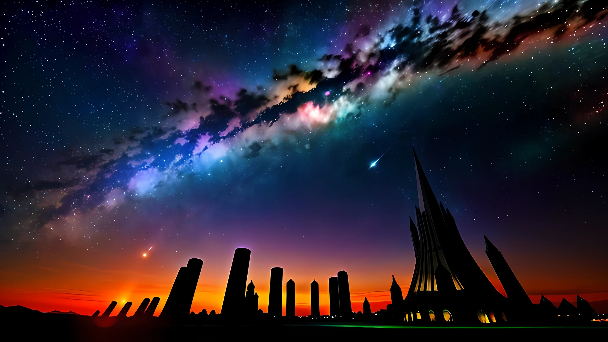 towers of god, blue towers, violet, blue, red, god, red sky, violet sky, starry sky, stars, starry towers, starry god, light blue, civilization, order