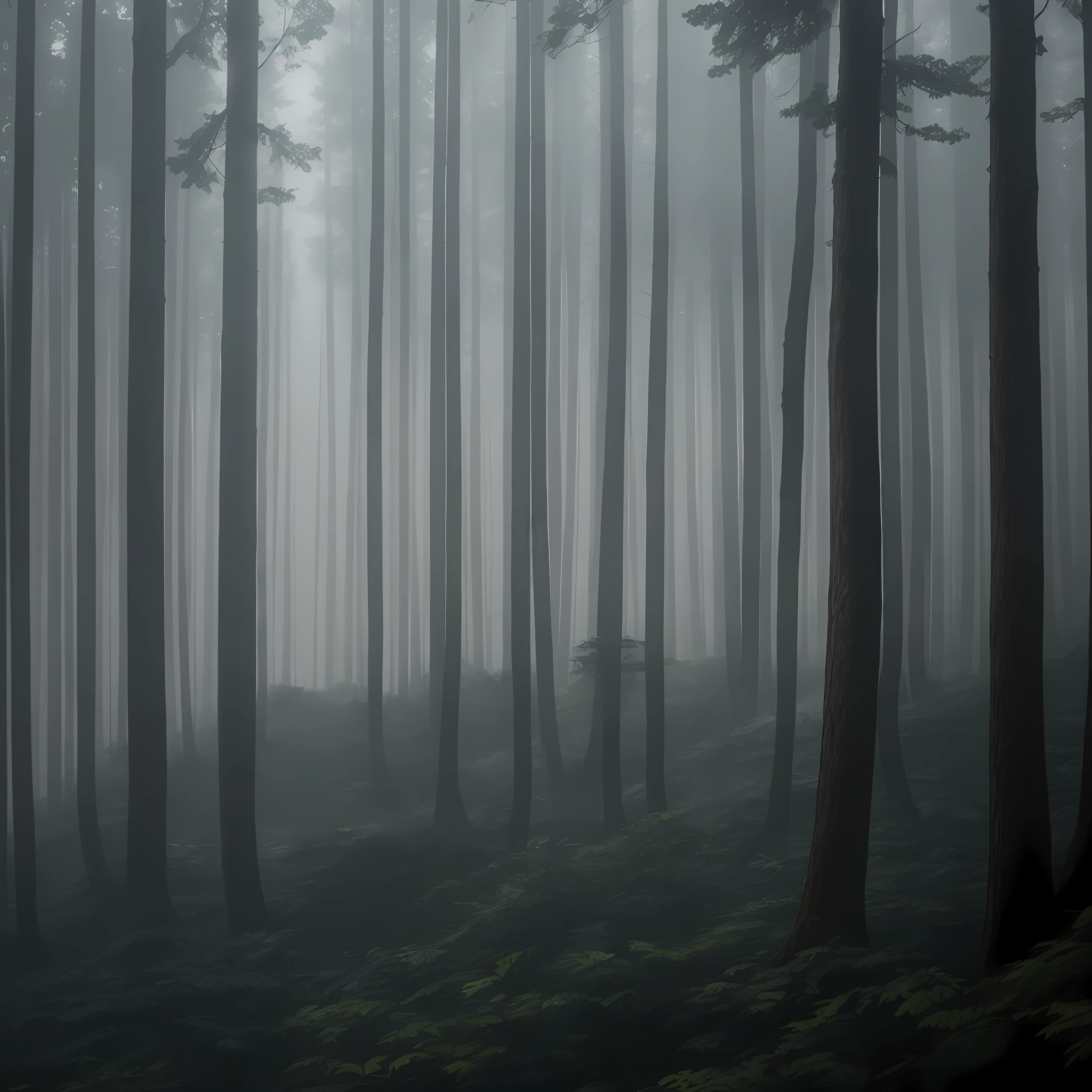 Dense forest with fog