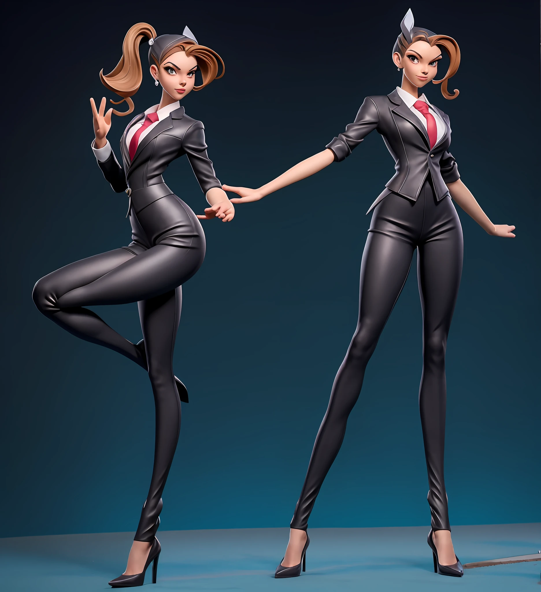 there is a woman standing in a yard with a plant, skinny waist and thick hips, with a cool pose, side pose, casual pose, frontal pose, doing an elegant pose, cool pose, striking pose, smooth in _ the background, satisfied pose, thicc, an ahoge stands up on her head, stylish pose, full pose, wearing headmistress uniform