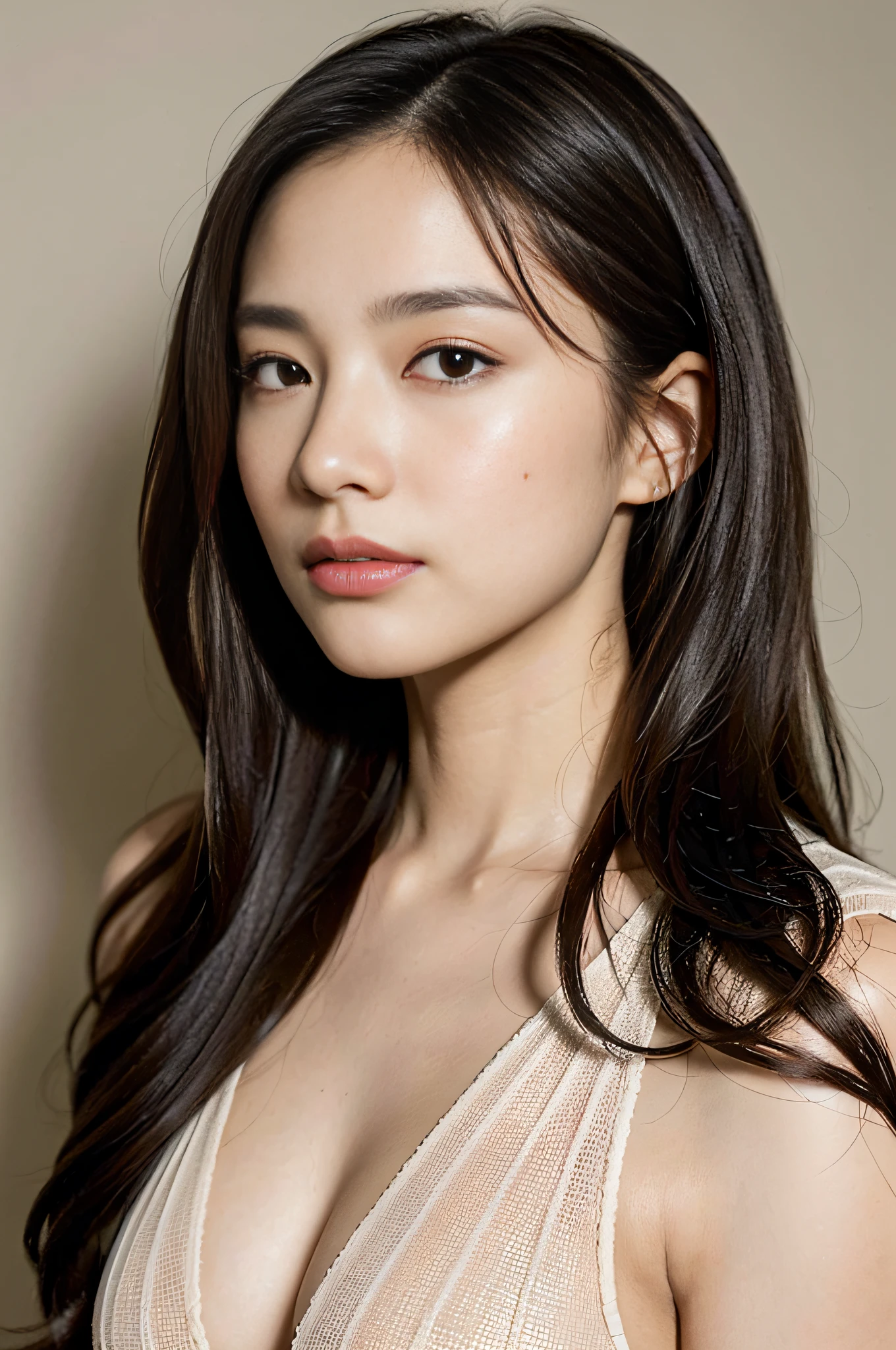 A woman, brown wavy long hair, gentle, (melon face: 1.3), (royal sister: 1.3), best picture quality, (masterpiece: 1.3), (ultra-high resolution: 1.2), (suit: 1.6), (black eyes: 1.2), (exotic: 1.4), (young: 1.3), (Detailed face close-up: 1.5), (Realistic skin texture: 1.3), (Realistic: 1.4), (Realistic physical rendering: 1.5), (Realistic light and shadow effects: 1.4), (Head portrait photo: 1.4), (Central European Beauty: 1.7)