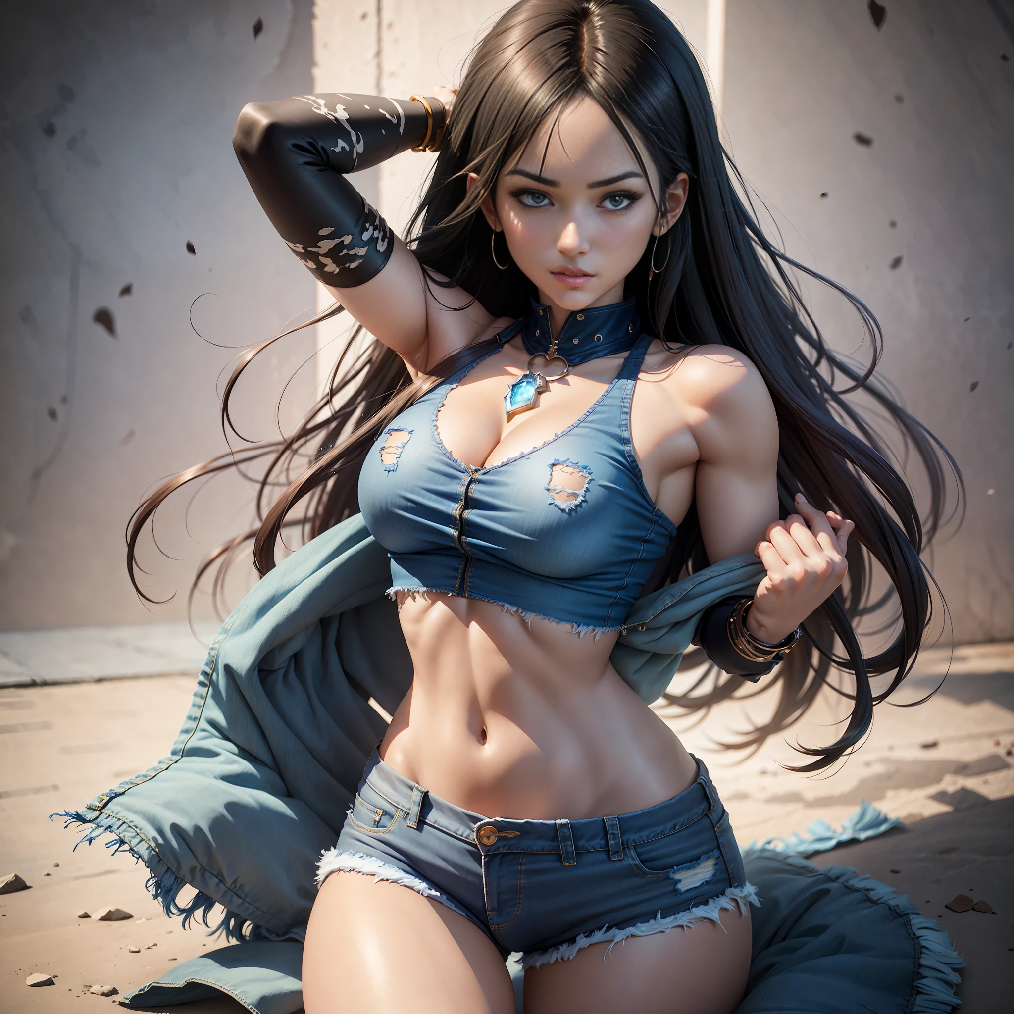 arafed woman in a blue top and denim shorts posing for a picture, ig model | artgerm, seductive anime girl, beautiful alluring anime woman, 3 d anime realistic, ruan jia and artgerm, photorealistic anime girl render, range murata and artgerm, artgerm and ruan jia, realistic anime 3 d style