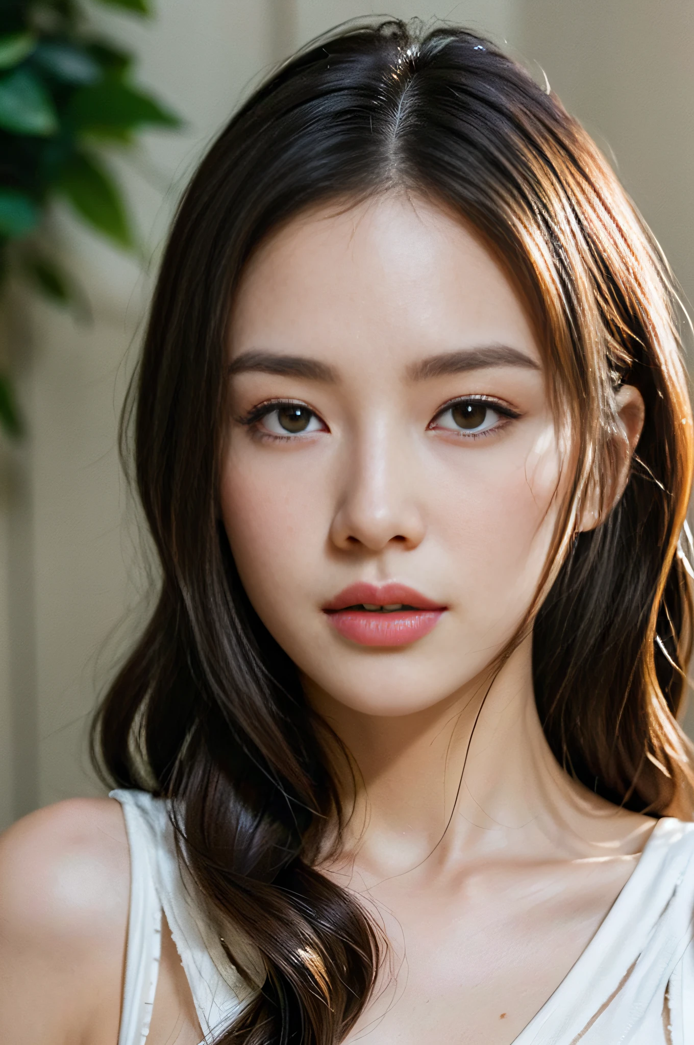 A woman, brown wavy long hair, gentle, (melon face: 1.3), (royal sister: 1.3), best picture quality, (masterpiece: 1.3), (ultra-high resolution: 1.2), (suit: 1.6), (black eyes: 1.2), (exotic: 1.4), (young: 1.3), (Detailed face close-up: 1.5), (Realistic skin texture: 1.3), (Realistic: 1.4), (Realistic physical rendering: 1.5), (Closed mouth: 1.4), (Realistic light and shadow effects: 1.4), (Head portrait photo: 1.4), (Central European beauty: 1.7)