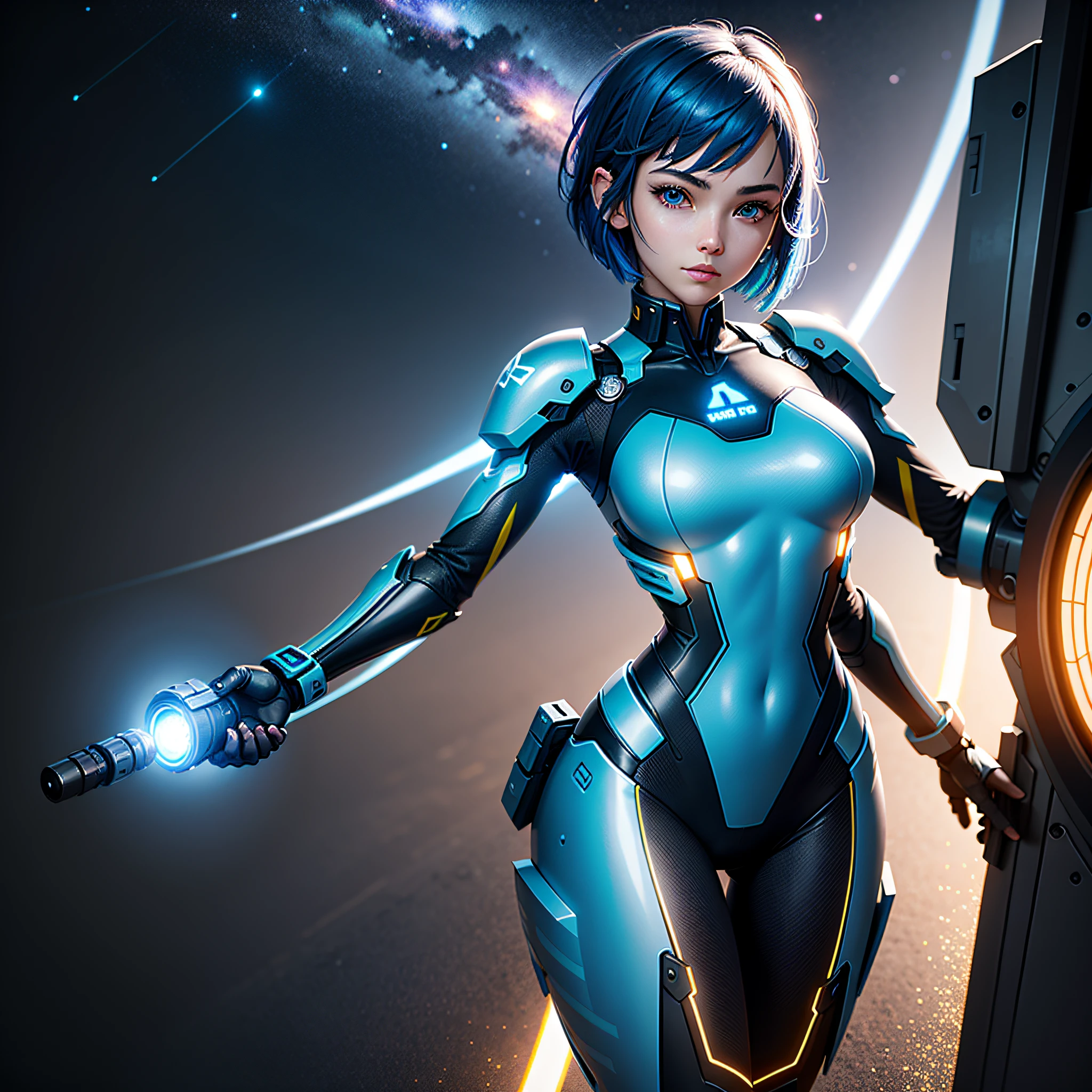 lone girl, solo, woman in her twenties, (perfect face), beautiful smile, beautiful eyes, (perfect anatomy), athletic body, (sexy), blue hair, (short blue bob cut hair), (perfect hands), (medium photography), looking at the viewer, realistic, face is Japan person, full body figure, small breasts, sparkly blue color eyes, white and blue color flight suit, tight fit clothes, full body covering clothes, beauty, Slim Body, Exoskeleton, Gundam, Metal Gear, Eye Level Shot, Exoskeleton, Heroine, Headset, Long Boots, Gloves, Airplane Cockpit, Warning Light, Measuring Instrument, Radar Equipment, Control Stick, Front-facing, Beauty, Medium, Shirt Lift, Metal Wire, Slim Body, Arm-Length Gloves, Anime Heroine, 3D Face, Beautiful Girl, Beautiful Face, Cute, Girl Face, Perfect body, Medium breasted, Slim waist, Slim legs, (High detail skin:1.2), Glowing eyes, Goddess, Natural skin texture, Shiny skin, White skin, Beautiful detailed face, Detailed face, Real skin texture, Cute delicate face, Fine face, Golden ratio, Golden ratio face, Expressive eyes, Perfect face, Perfect skin, Perfect face, Clear face, Shiny hair, pale skin, suitable body proportions, Realistic skin texture, luscious lips, shiny lips, natural makeup, beautiful bright pupils, slender figure, complex eyes, detailed pupils, fine face and eyes, headgear, mechanical halo, star halo, complex mechanical bodysuit, mechanical corset, bodysuit, full armor, dynamic angle, dynamic pose, dynamic action, (floating colorful shine(1.2), (Energy Beam: 1.3), (Highly Detailed Worn Metal Texture: 1.3), Science Fiction, (Blue Hair, Blue Theme, Blue Coloring, Blue Eyes: 1.3), Short Hair, (Humans Emitting Aura from the Body: 1.4), (Blue Energy Light Emanates from the Body: 1.4), (Whole Body: 1.3), (Fly: 1.3), (Lightning Discharge Lightning Effect: 1.2), (electrocution: 1.3), (luminescent particles: 1.4), adventurous appearance, starry sky, colorful refraction, wormhole world, futuristic cityscape, cyberpunk, machinery, very metallic texture, neon lights, (night: 1.4), wind, rembrandt lighting, space warp, fog, cinematic, pixel art, game art, key visual, surreal, PBR texturing, anisotropic filtering, maximum clarity and sharpness, albedo and specular maps, multi-layer textures, surface shading, sub-pixel convolution, accurate simulation of light-material interaction)))), BREAK, (PureErosFace_V1:0.5), (ulzzang-6500:0.5) 、(kbxll:0.6)、
