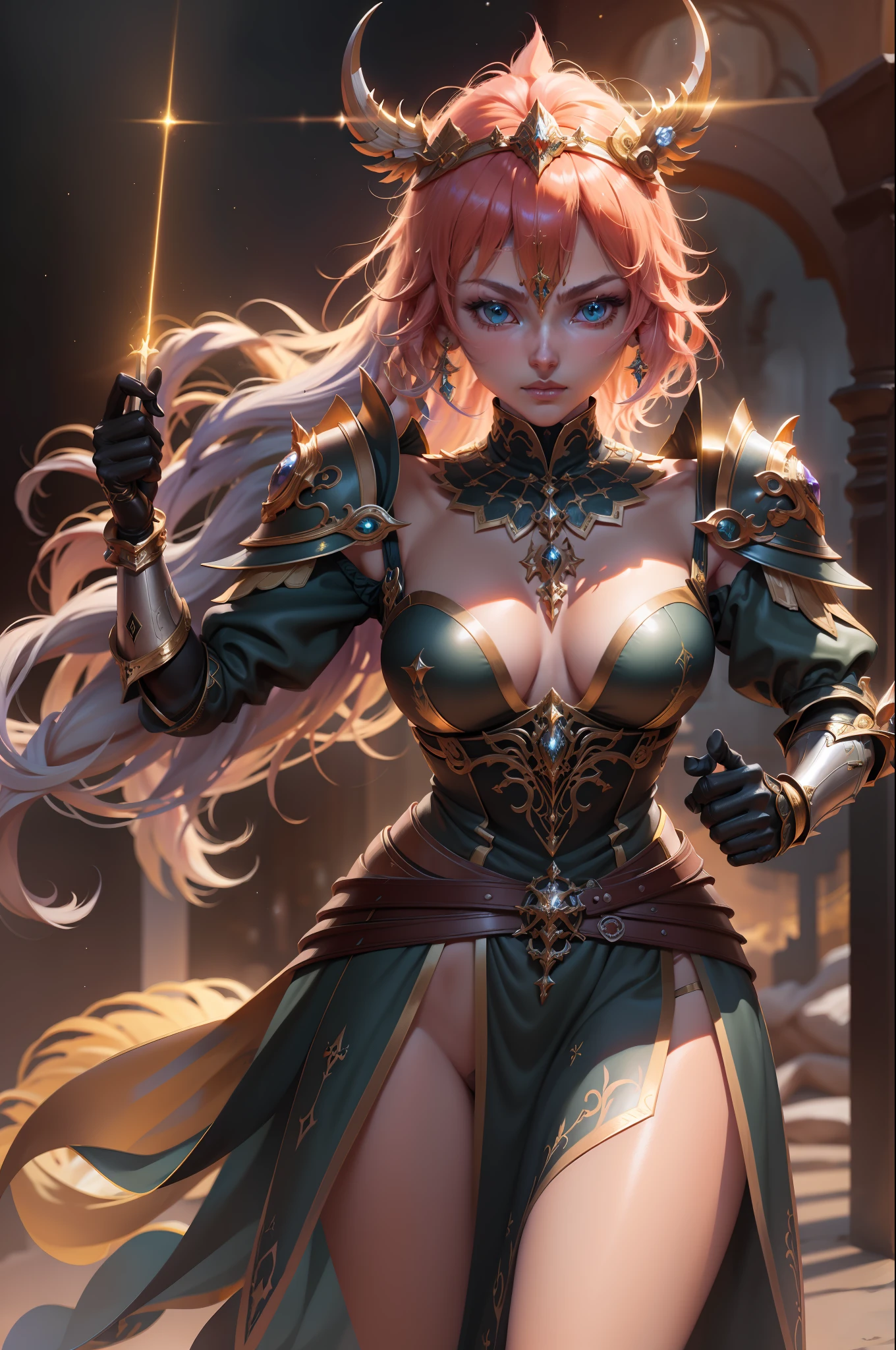 (extremely detailed CG unity 8k wallpaper,masterpiece, best quality, ultra-detailed),best illumination,an extremely delicate and beautiful,soulful,colorful shoulder armor, shine, unique face,coruscating Athena's golden sacred object,calm expression,moonlit blue glowing hair,ornate helmet, fiery cosmos, mythological spirits, eternal struggle, Os Cavaleiros do Zodíaco Saint Seiya.