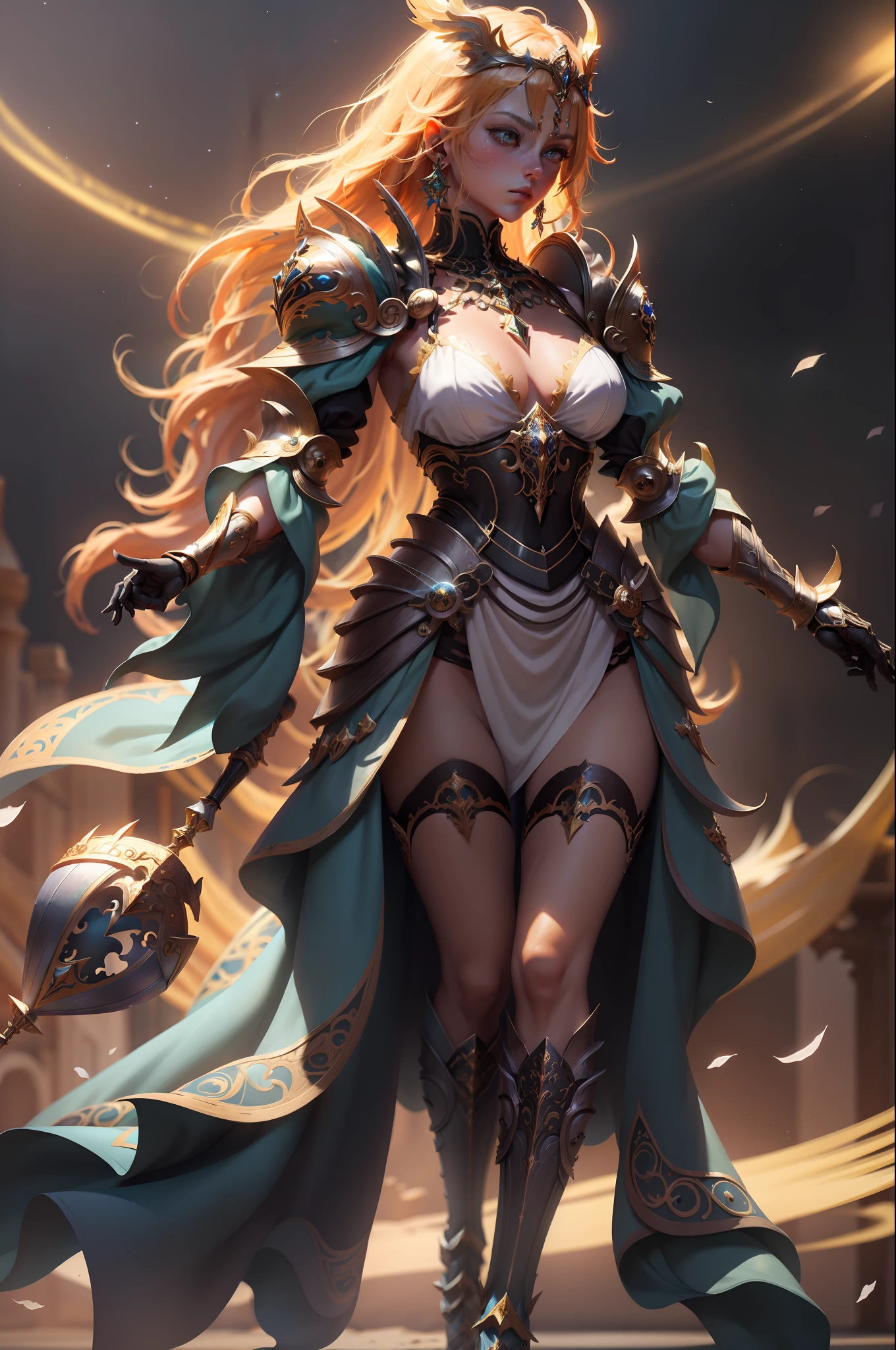 (extremely detailed CG unity 8k wallpaper,masterpiece, best quality, ultra-detailed),best illumination,an extremely delicate and beautiful,soulful,colorful shoulder armor, shine, unique face,coruscating Athena's golden sacred object,calm expression,moonlit blue glowing hair,ornate helmet, fiery cosmos, mythological spirits, eternal struggle, Os Cavaleiros do Zodíaco Saint Seiya.