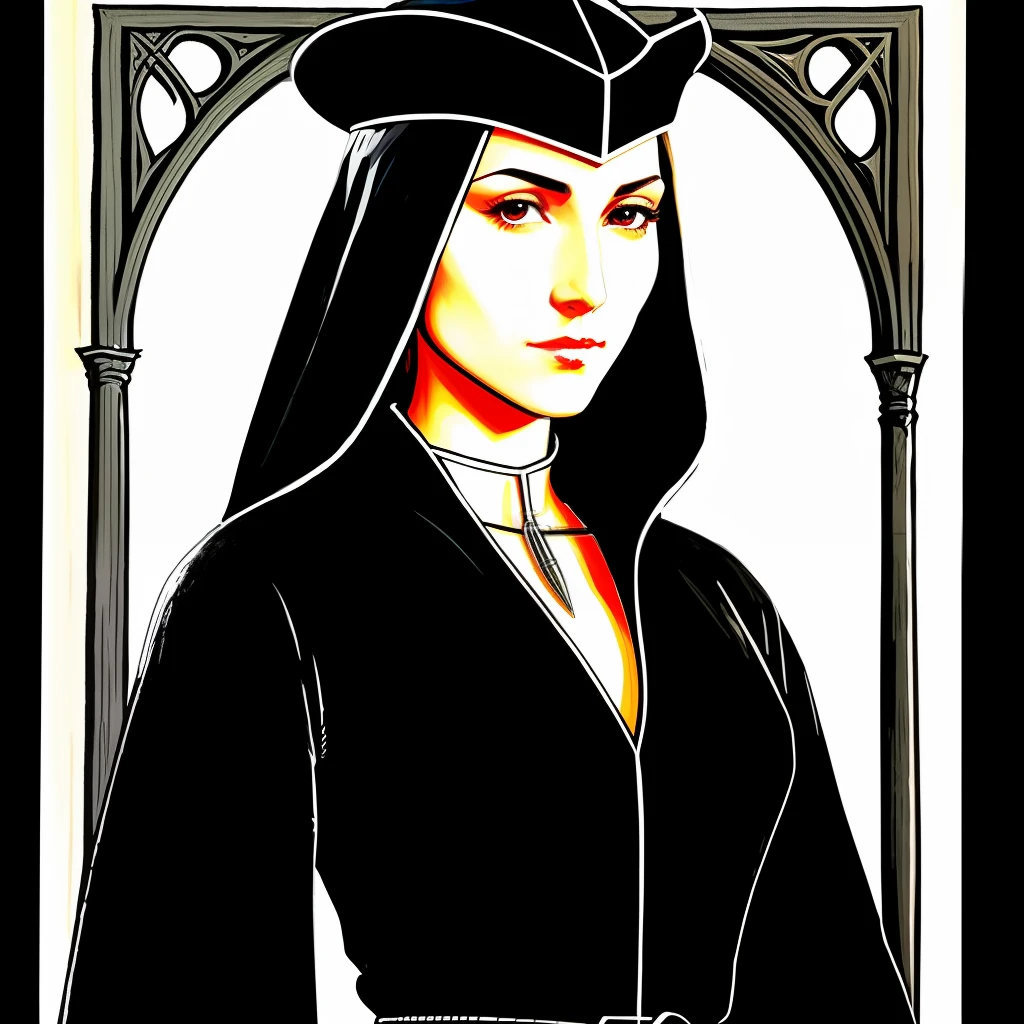 Medieval spy drawing woman black robe dagger killer