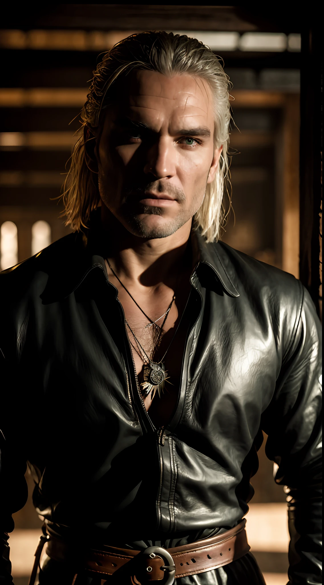 geralt de rivia the witcher, photorealistic, photo, masterpiece, realistic, realism, photorealism, high contrast, photorealistic digital art trending on Artstation 8k HD high definition detailed realistic, detailed, skin texture, hyper detailed, realistic skin texture, armature, best quality, ultra high res, (photorealistic:1.4),, high resolution, detailed, raw photo, sharp re, by lee jeffries nikon d850 film stock photograph 4 kodak portra 400 camera f1.6 lens rich colors hyper realistic lifelike texture dramatic lighting unrealengine trending on artstation cinestill 800,