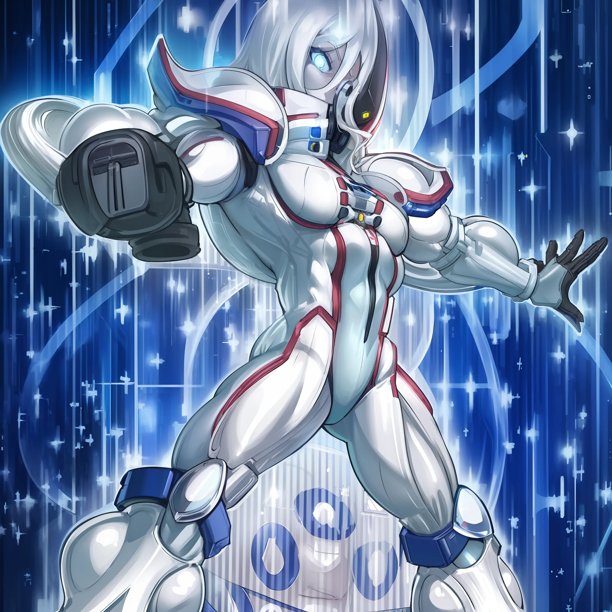 (((1girl))), long yellow hair, cyberpunk mask, muscular, mature woman, curved body, perfect cup, ((((large breasts)))), sexy woman, ((female body)), small head