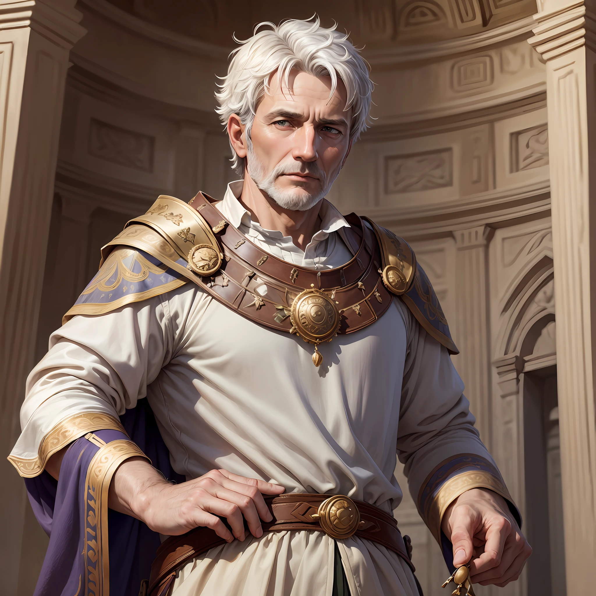 middle-aged man, Gaius Julius Caesar, Roman Consul, detailed clothes, Roman noble clothes, Roman parliament, Roman republic, (Delicate illustration: 1.4), (Masterpiece: 1.0), (Best quality: 1.4), (Ultra high resolution: 1.2), (Photorealistic: 1.4), (8k, RAW photo: 1.2), (soft focus: 1.4), (38 years: 1.3), (sharp focus: 1.4), detailed face, (dark short hair), laurel wreath --auto --s2