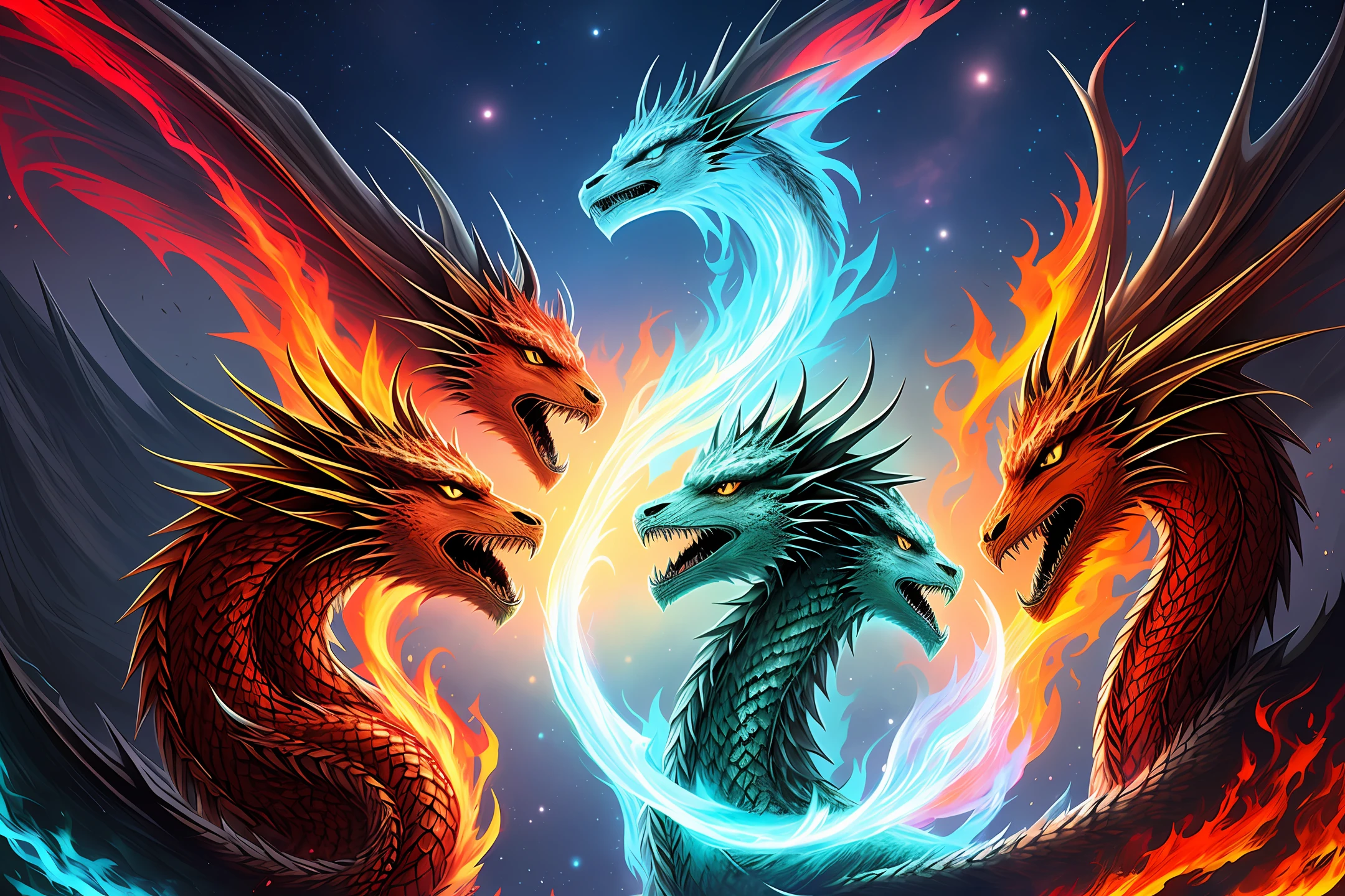 3-headed dragon, one ice, one fire and one wind