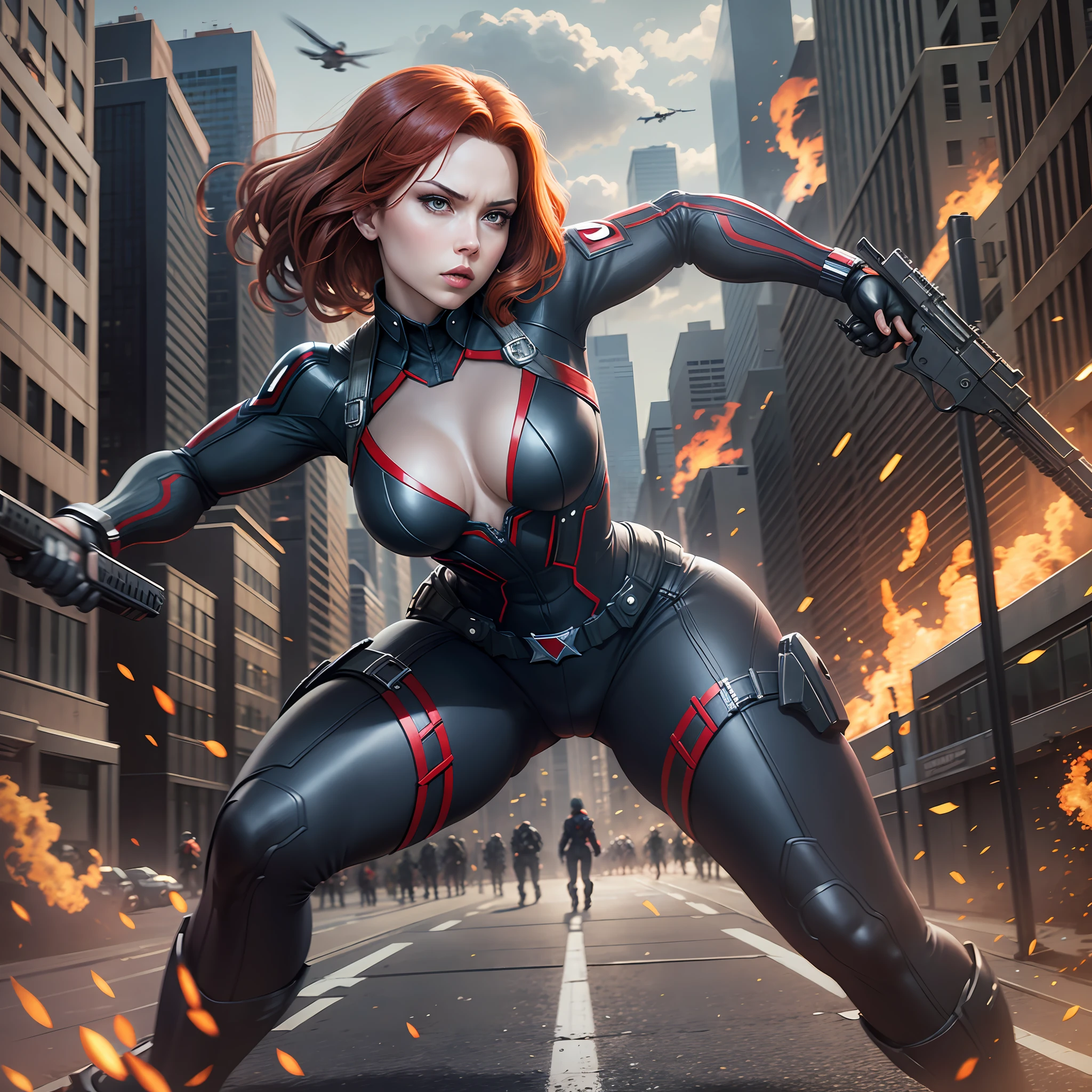 character, black widow shooting, black widow, Marvel, action scene --auto --s2