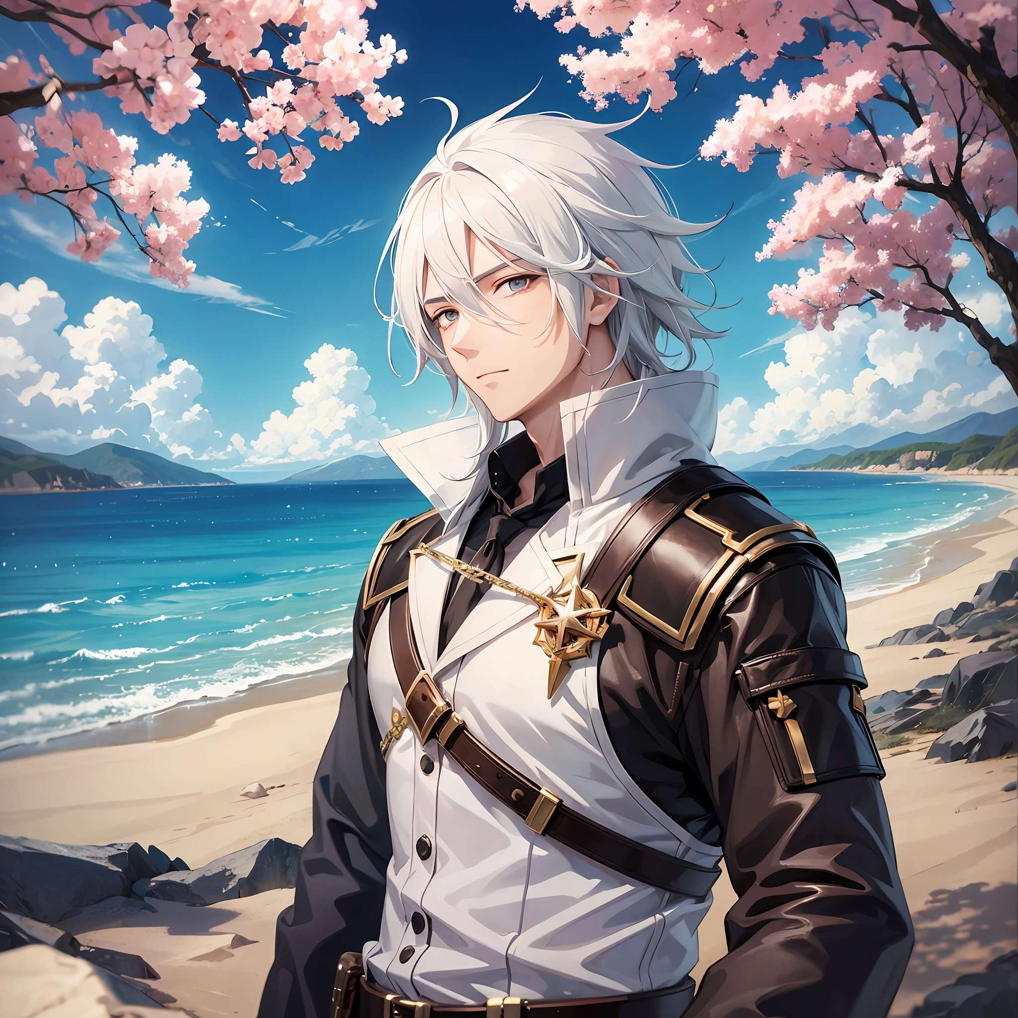 best quality,anime style,man with white hair,looking at beautiful and bright horizon --auto --s2