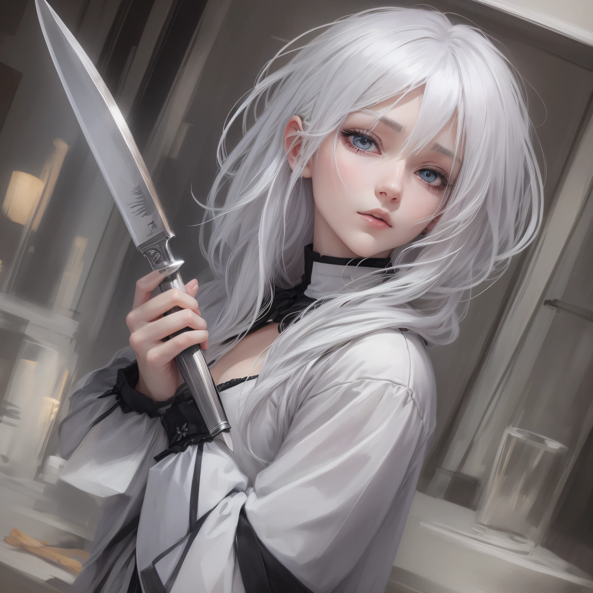 Anime white-haired cold beauty holding a knife --auto --s2