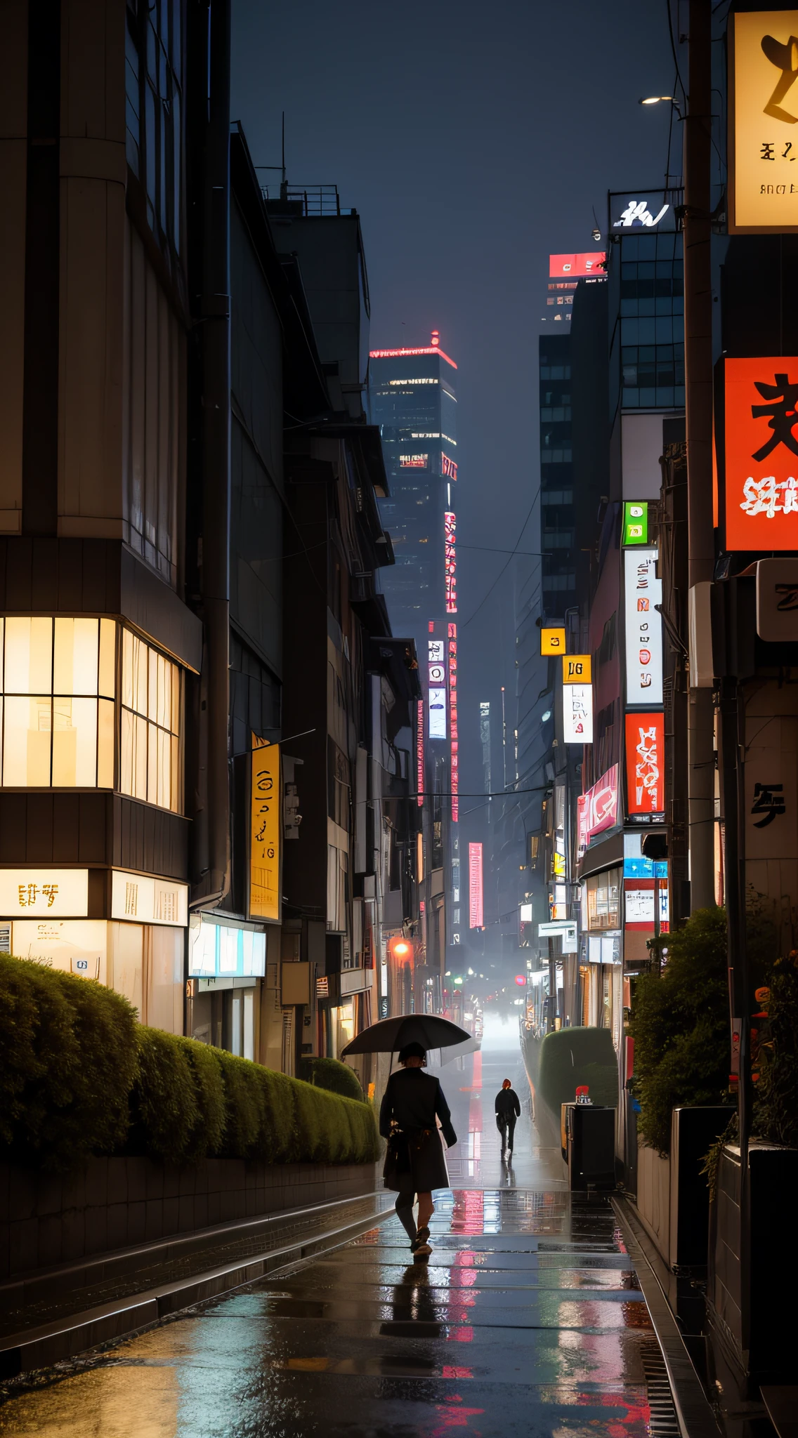 amazing girl look for the camera, worm view, night, misty, rain, there is a person walking up a set of stairs in a city, a still of Shibuya, streets of Tokyo, street of Tokyo, in Tokyo, city like Tokyo, walking over a tiny city, Shibuya cyberpunk, artwork of a Tokyo street, man walking through city, inspired by Carl Spitzweg, by John La Gatta