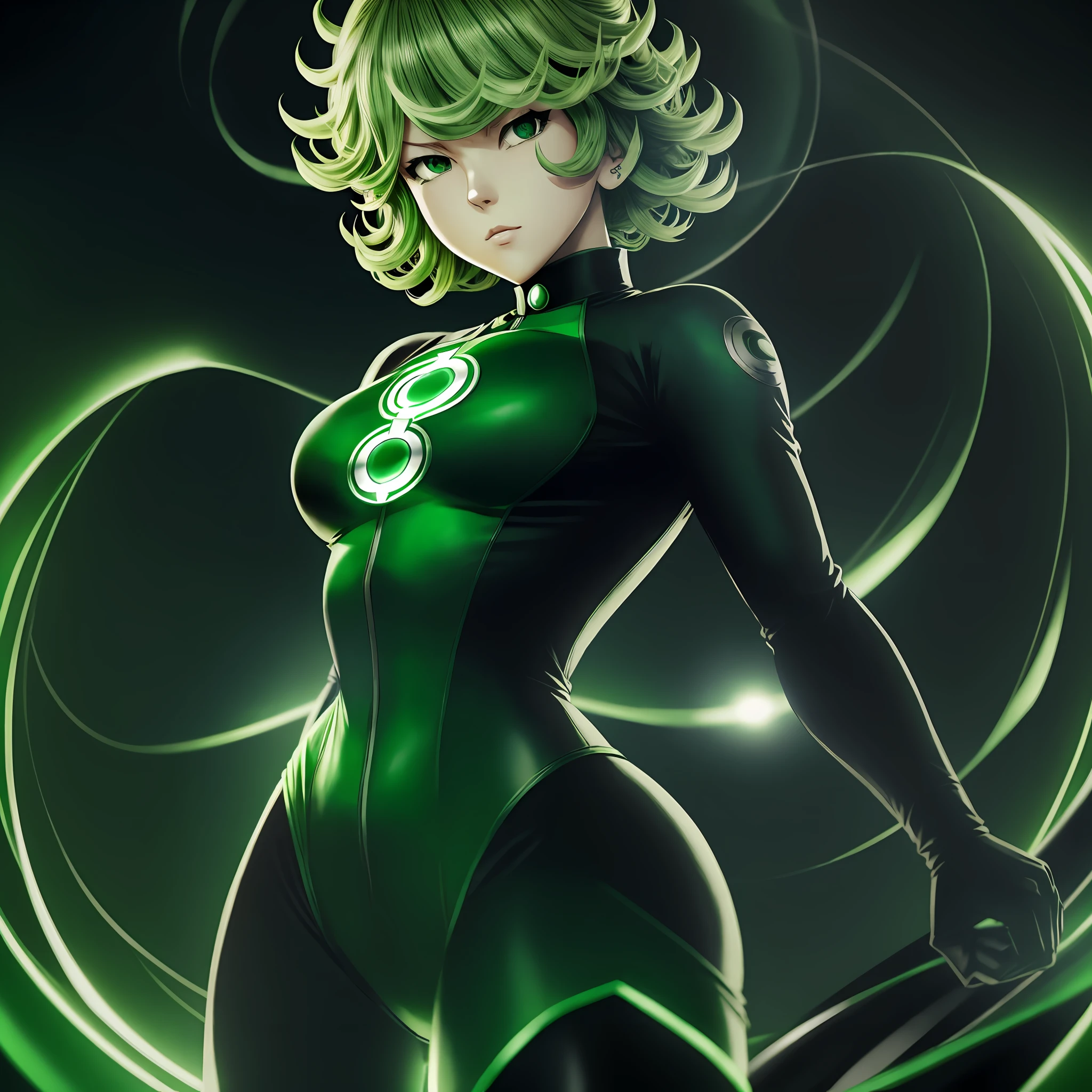 Tatsumaki One Punch Man wearing Green Lantern outfit, Full HD 8K 4K Realistic --auto --s2