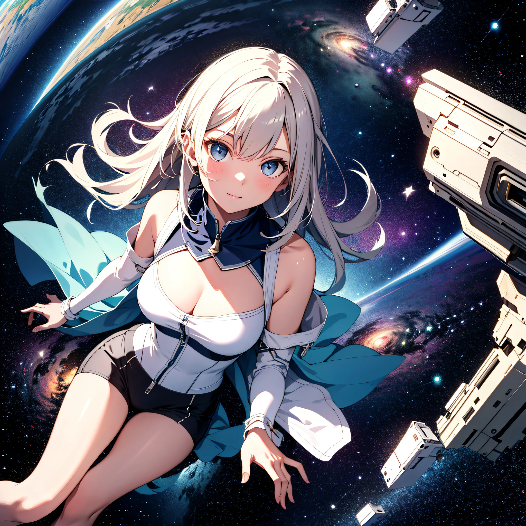 absurd res, high res, (masterpiece:1.4), ultra-detailed, 1girl, from above, space, floating