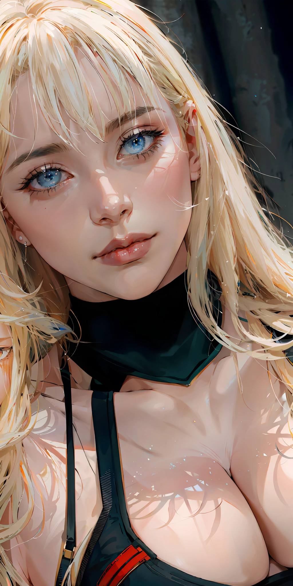 blond haired woman with blue eyes and a black top posing, detailed portrait of anime girl, artwork in the style of guweiz, extremely detailed artgerm, made with anime painter studio, beautiful anime portrait, ig model | artgerm, detailed digital anime art, painted in anime painter studio, artgerm. high detail, stunning anime face portrait