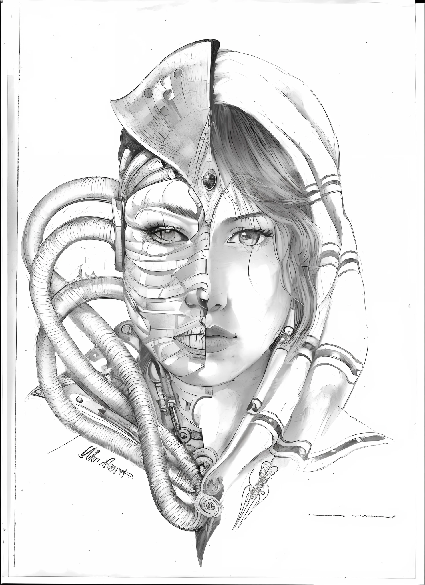 (a cyborg woman:1.2),(Queen-ish pose, HR Giger style),bright colors,high resolution,ultra-detailed details,cyborg Queen portrait-inspired.