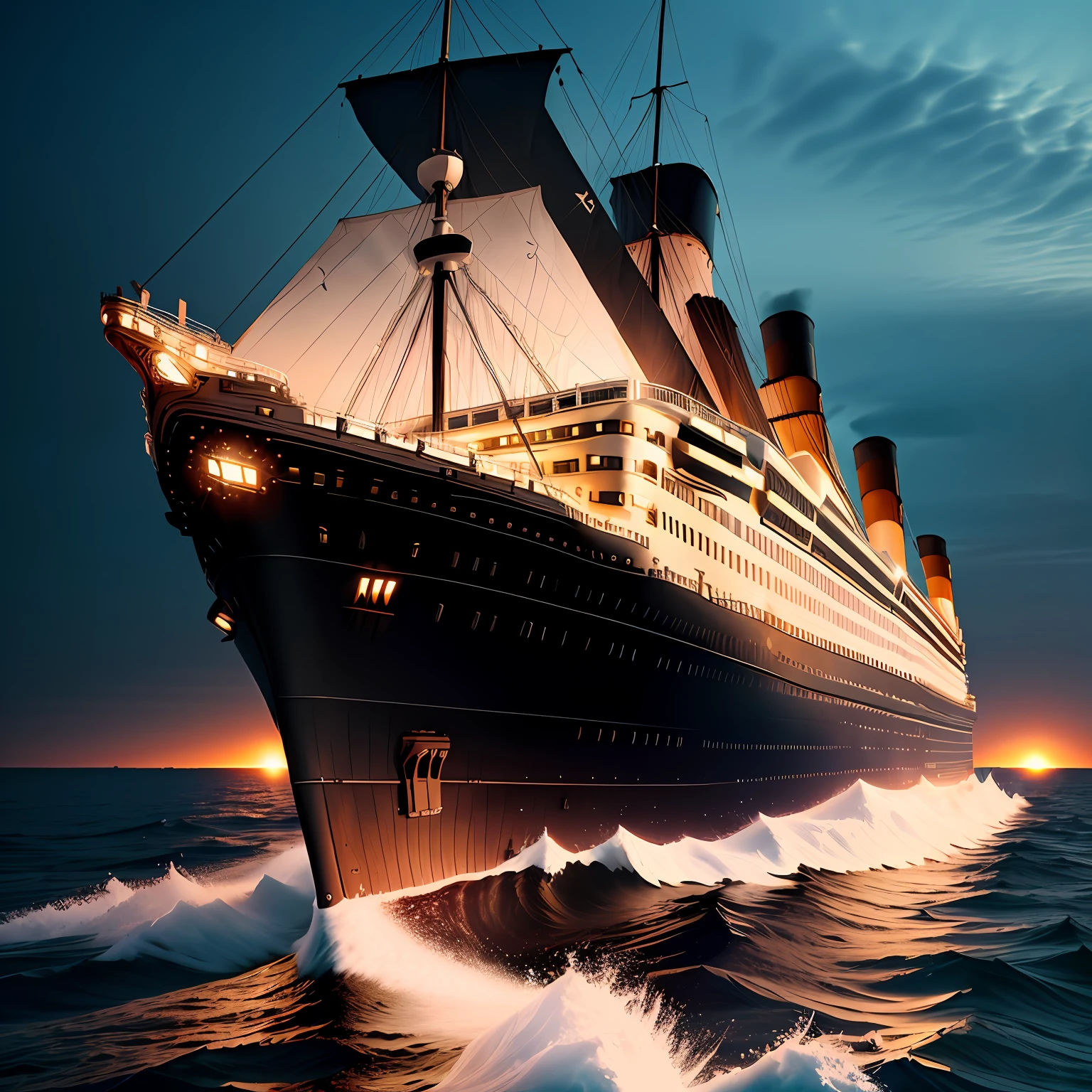 Titanic ship sailing in sea 3D effect