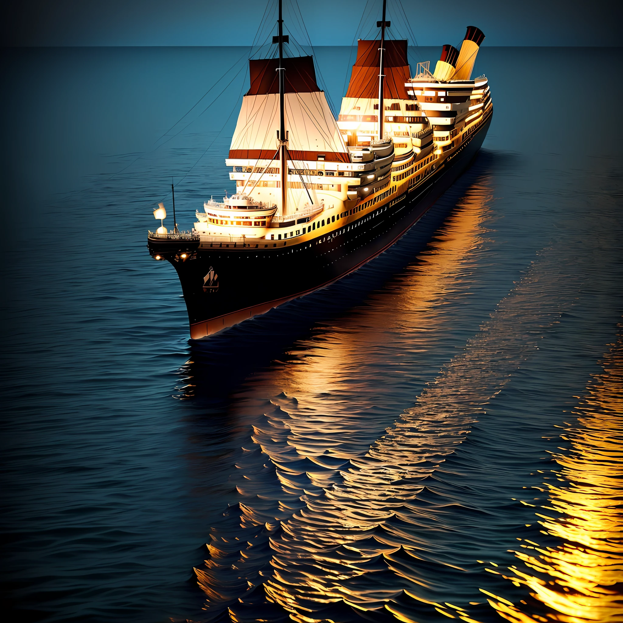 Titanic ship sailing in sea 3D effect