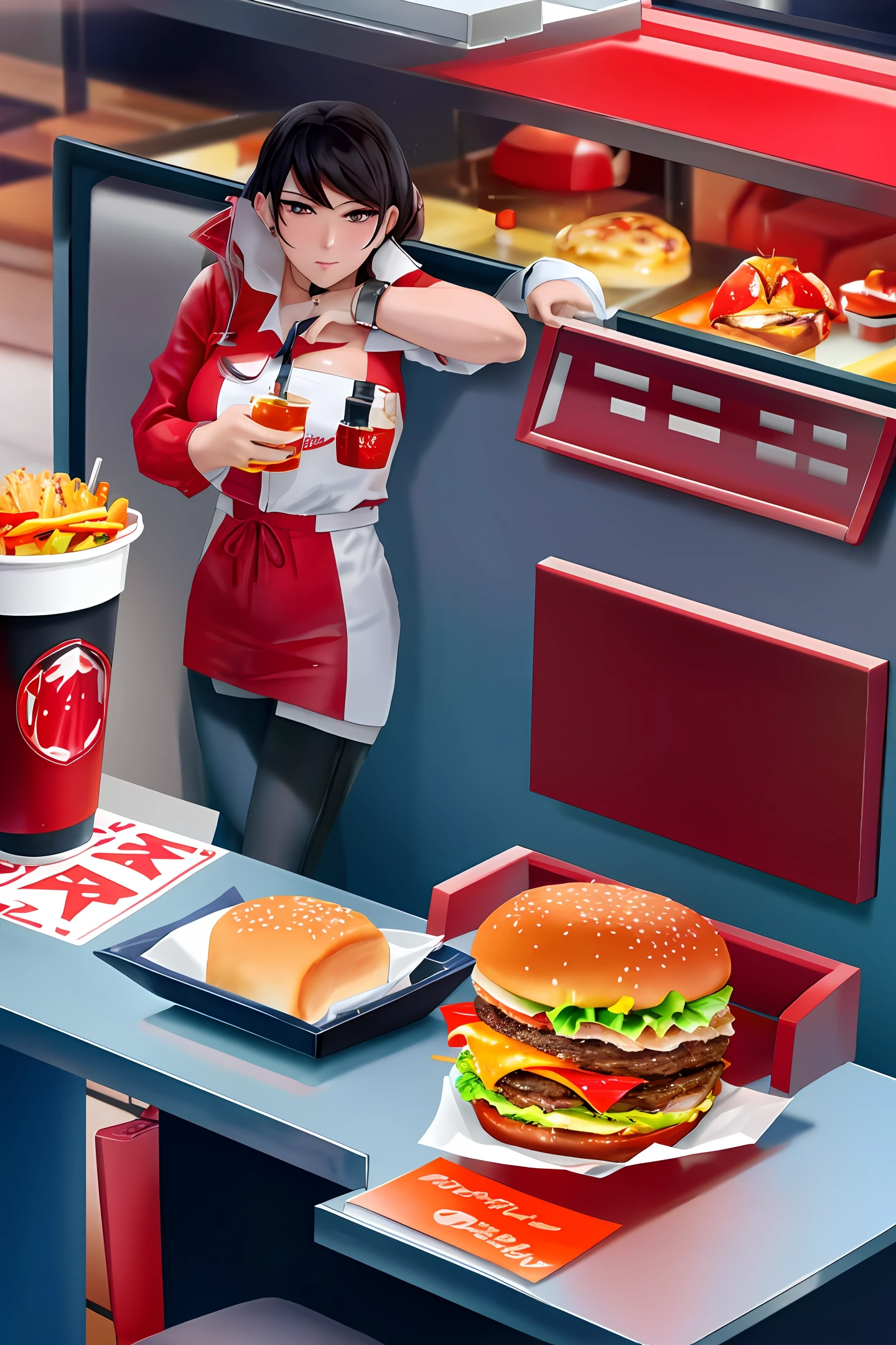 araffe and fries with a drink and a drink in a red cup, fast food, fast food review, hamburgers and soda, ❤🔥🍄🌪, with fries, regal fast food joint, operating on burgers, diner food, burger, eating burgers, eating a burger, super realistic food picture, eating a cheeseburger, eating, hamburger