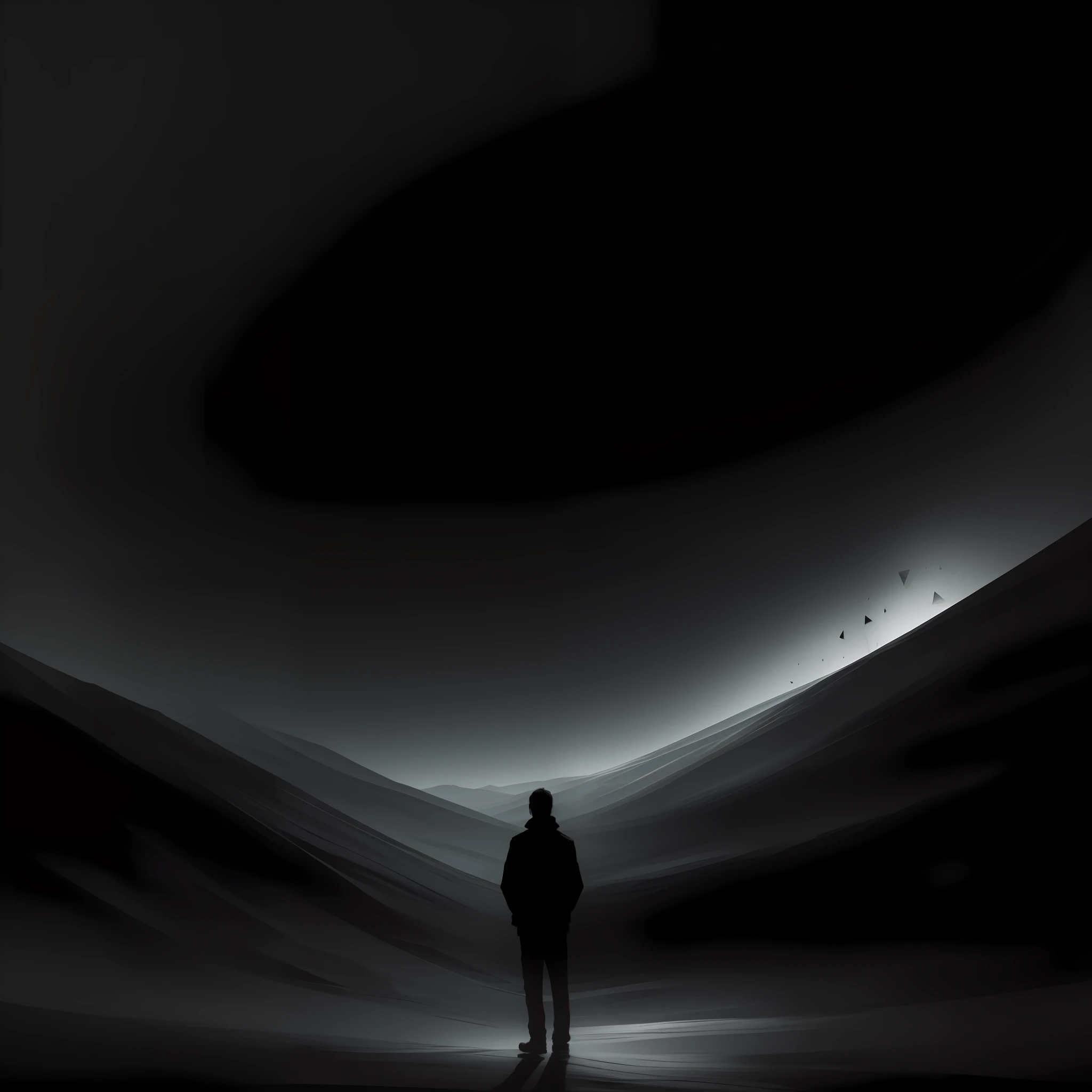 Man alone, dark landscape, abstract art, doodle, sketch, portrait