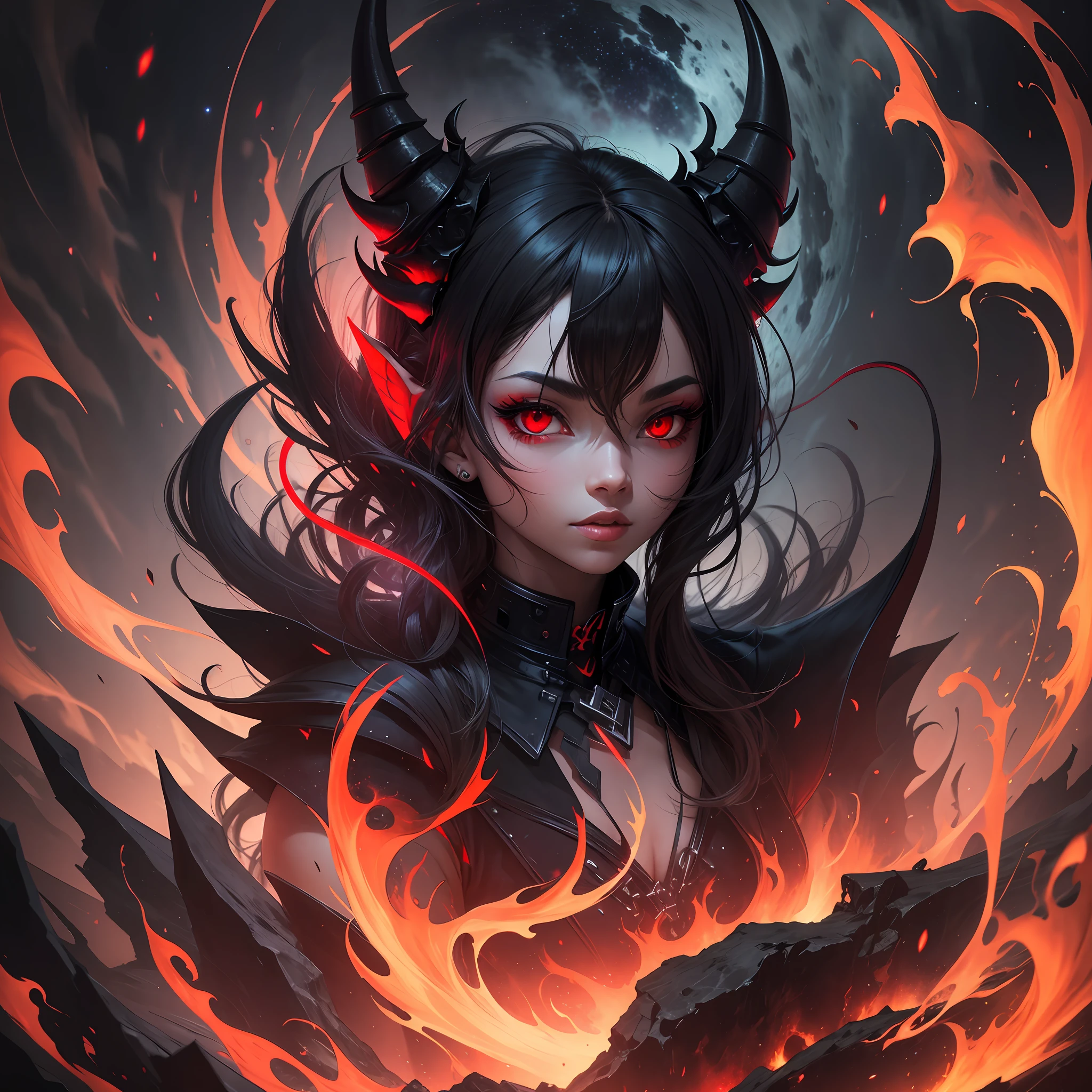 black demon with red eyes, night sky --auto --s2
